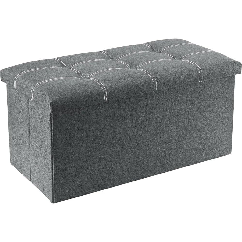 Folding Storage Ottoman Sofa Bench | Fabric Linen Collapsible Footrest Stool for Makeup Cosmetic Laundry | Storage Box Space End of Bed Seat | Toys Storage Organizer Bin Box with Lid Cover-image-12