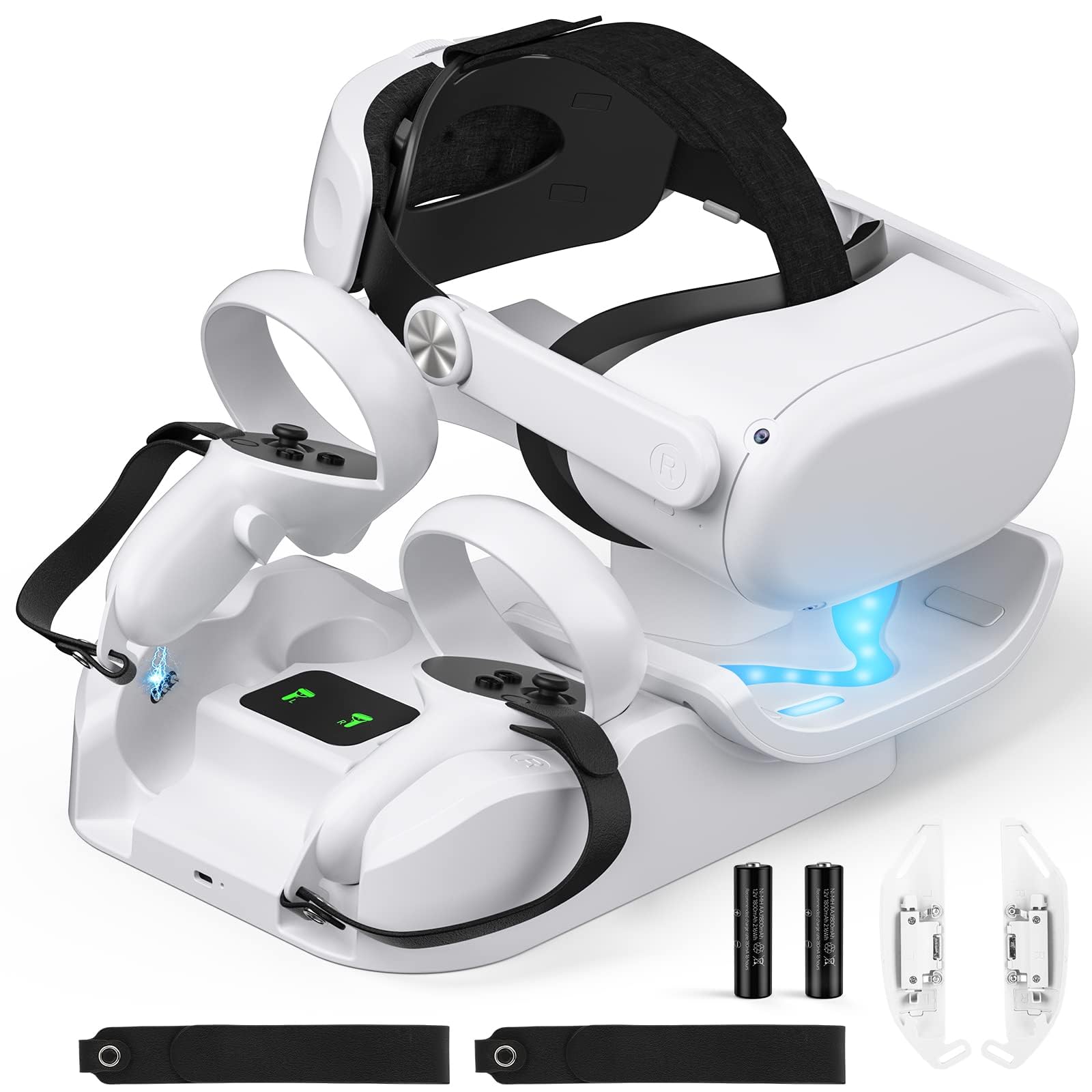AzoneeQuest 2 Charging Dock & Stand - High Speed Charging for Headset & Controllers - LED Indicator - Modern Style VR Accessory