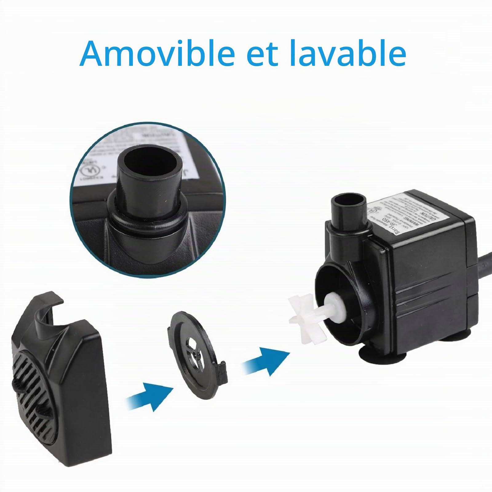 Pompe à Eau Submersible 450L/H avec Cable 1,83m & 3 Nozzles | 7W, Réglable Ultra Silencieux pour Fontaine de Jardin, Piscine, Aquarium, Bassin Poisson, Hydroponique