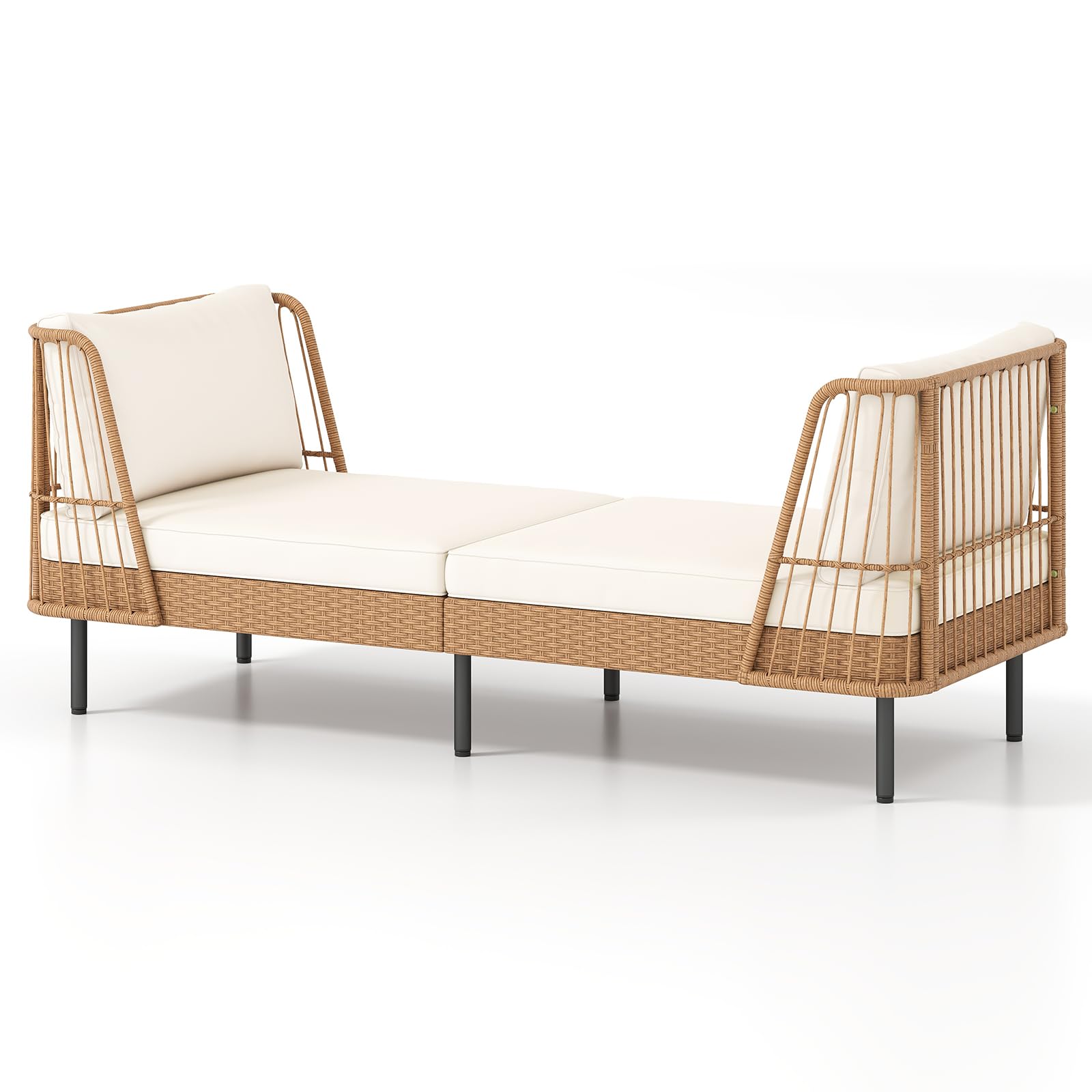 Photo 1 of *STOCK PHOTO FOR REFERENCE ONLY*TRUCK/TRAILER PICKUP ONLY*HAPPYGRILL Outdoor Wicker Daybed, Rattan Patio Couch Sofa Bed with Armrests, Cushions & Pillows, Boho 2-Seater Lounge for Porch, Backyard, Garden, Poolside (1) ** FOR PARTS ONLY **
