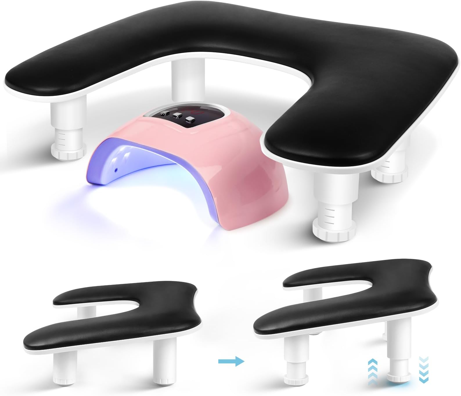 LIONVISON Manicure Arm Rest for Nails Tech: U-shaped Adjustable Nail Armrest - Black PU Leather Hand Stand Rest for Manicurists