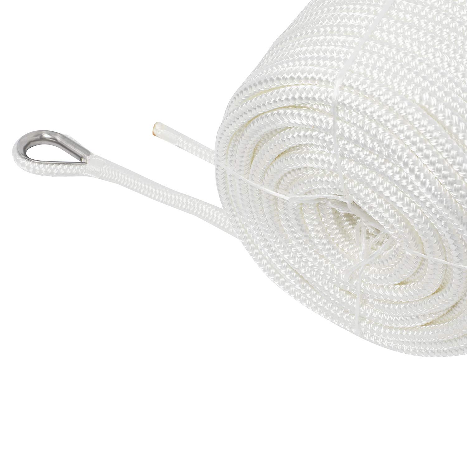 NovelBee 3/8 "x 300 ' Doppia treccia Nylon Anchor Line con ditale (bianco)