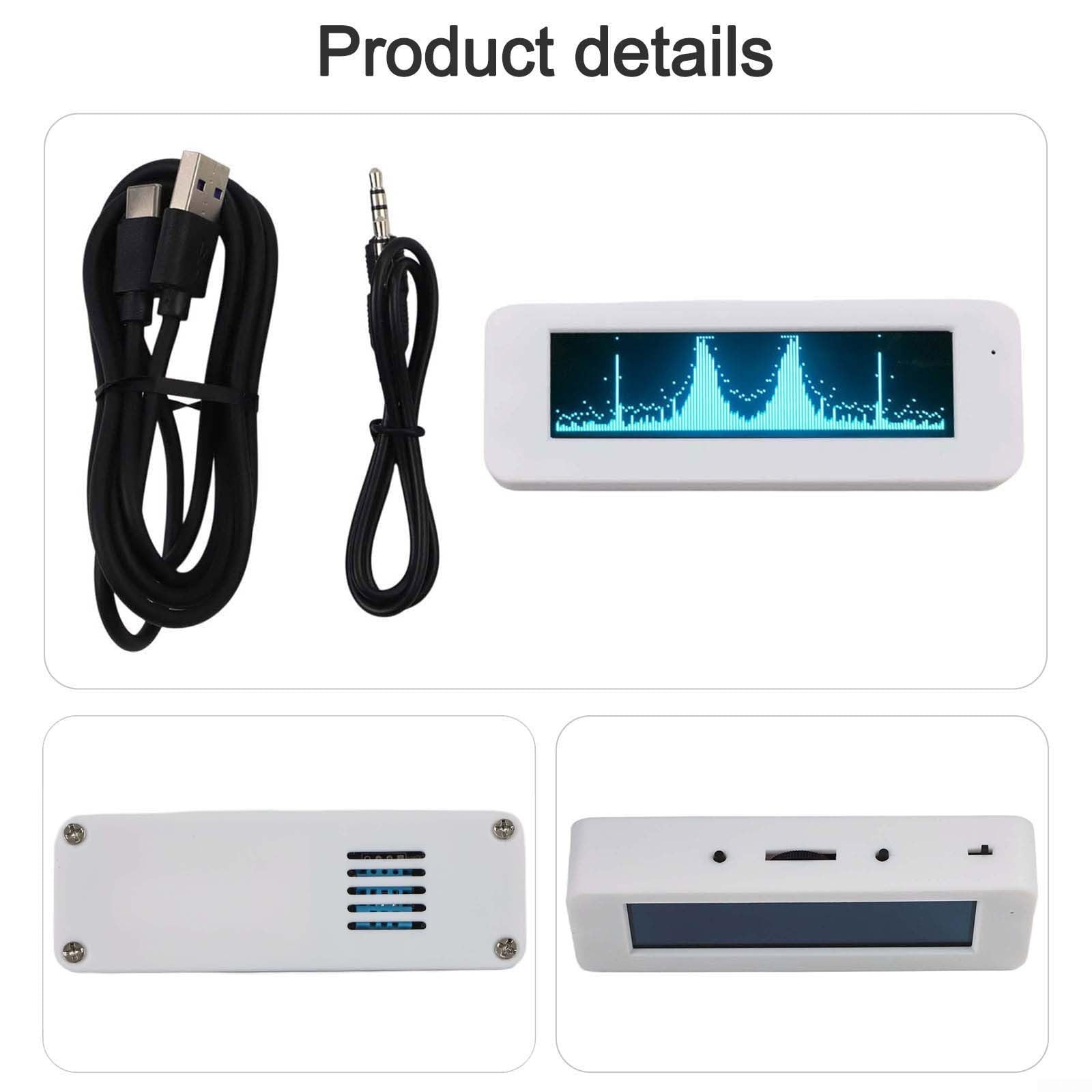 8,9 cm (3,12 Zoll) für OLED-Audio-Spektrumanalysator und VU-Levelmesser mit Rhythmusanzeige, integriertem Mikrofon, Zeit- und Temperaturfunktionen, unterstützt Line-Eingang für genaue 20 Hz