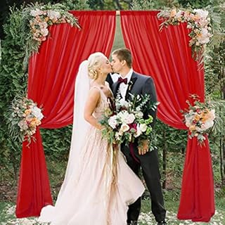 Chiffon Backdrop Curtain 5FTx10FT-White-Sheer Curtains 2 Panels -2.5FTx10FT Chiffon Fabric Drapes for Wedding Ceremony Tulle Photography Backdrop Drapes Party Stage (2.5FTx10FT, Red)