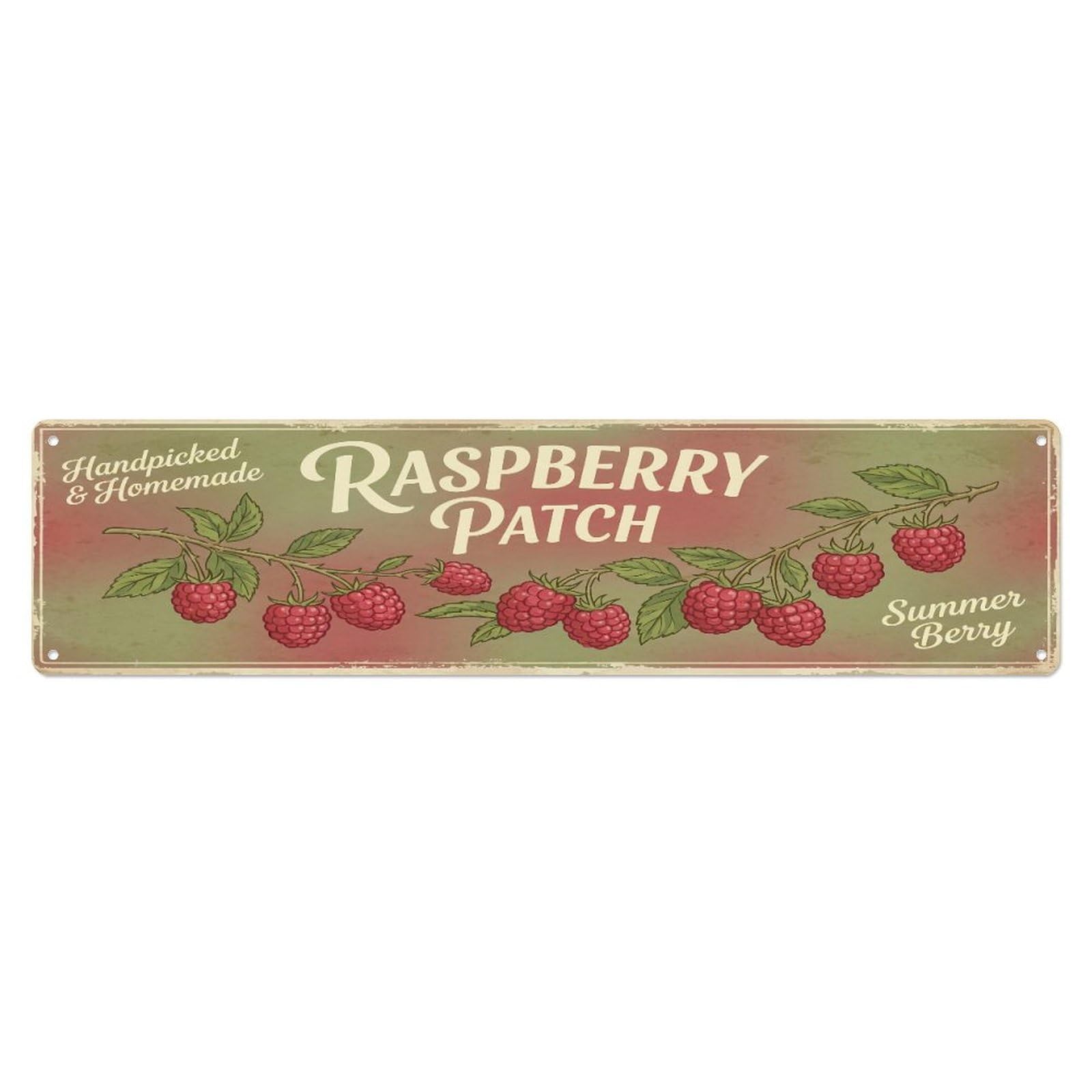 Fqcyn Style Metal Tin Sign Vintage Cottagecore Garden Raspberry Patch Banner