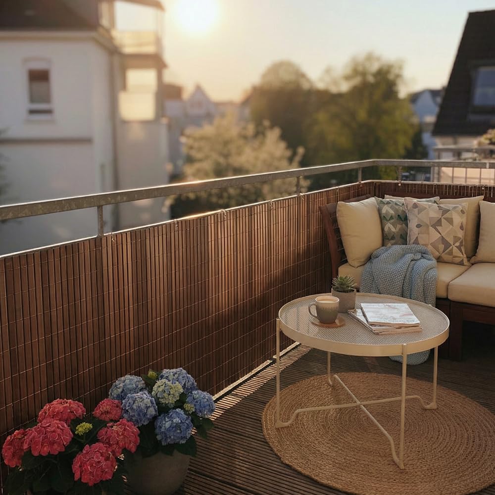 Mazovia Frangivista Balcone, Terrazzo, Giardino, PVC, 100x300 cm, Marrone, Resistente alle Intemperie e ai Raggi UV, Moderno Frangivento, Coperture Ombreggiante, Tutto L'Anno, Senza Fori