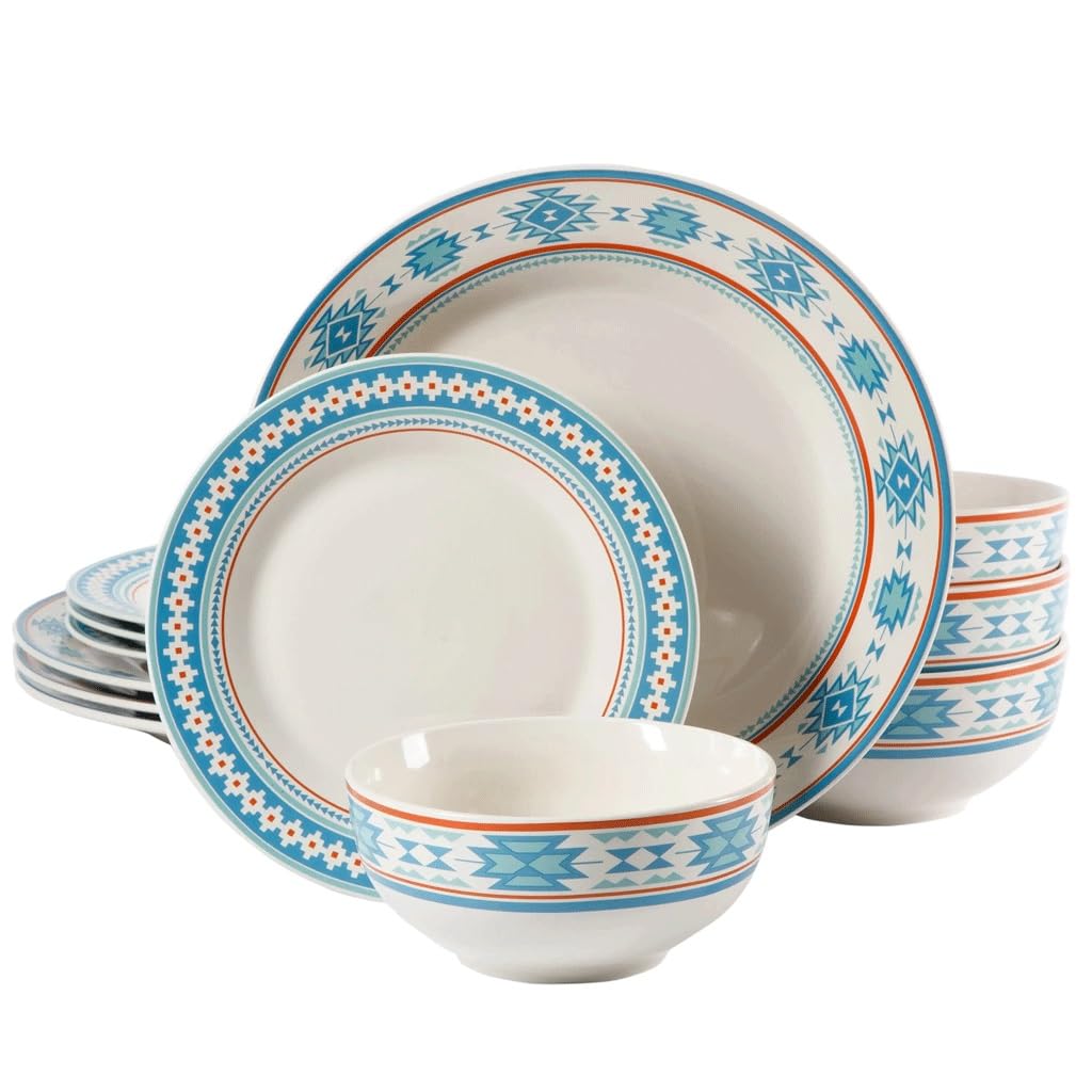Service de vaisselle en céramique de 12 pièces avec assiettes plates et creuses pour vos repas