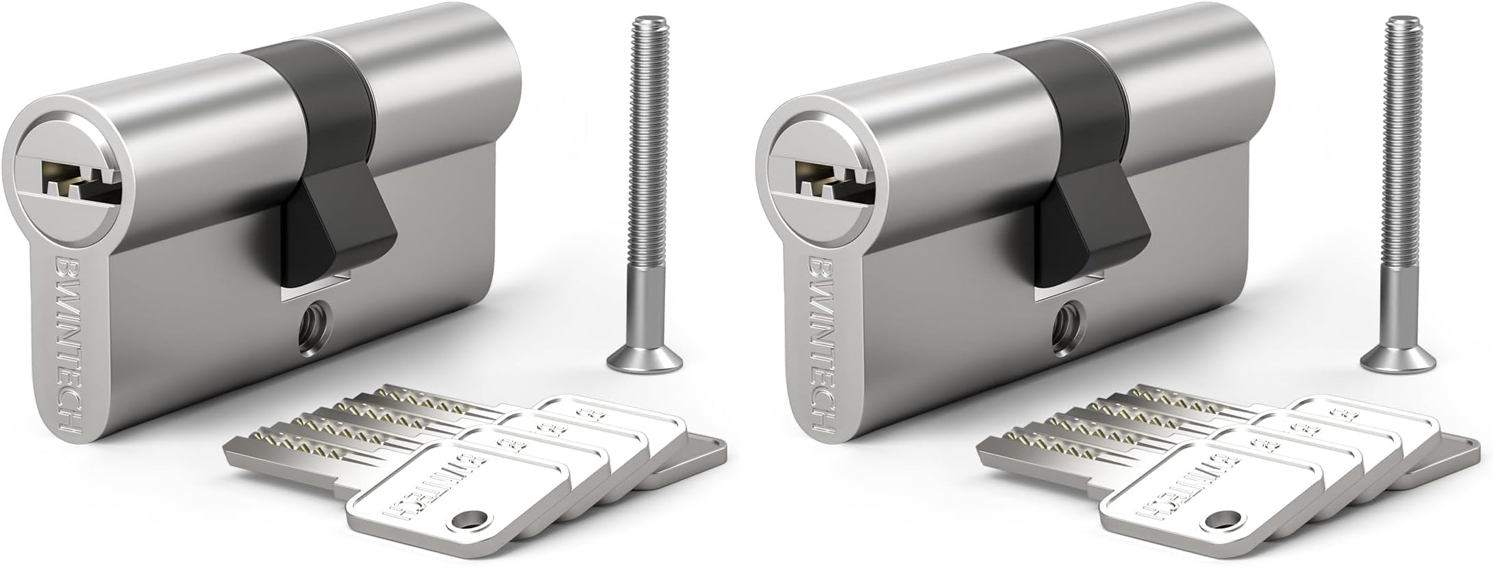 Cylindre en laiton Euro 30/30 Bwintech serrure 60mm à clés horizontales nickel