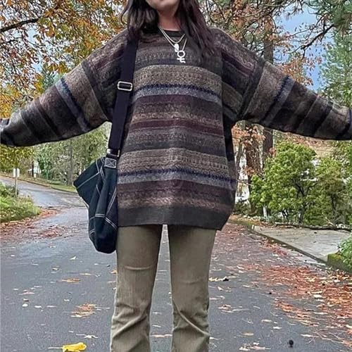 Women Argyle Plaid Oversized Sweater Long Sleeve Crewneck 90s Vintage Aesthetic Pullover Top Harajuku Preppy Sweater2