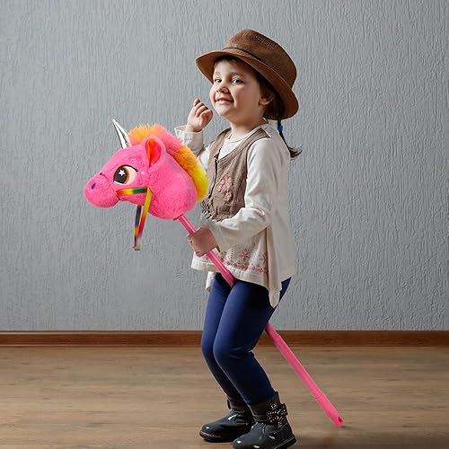 Miniatura 6 de Linzy Bastón de montar de unicornio de peluche, con sonidos de galope, palo telescópico ajustable, ajustable a 3 tamaños diferentes, niños de
