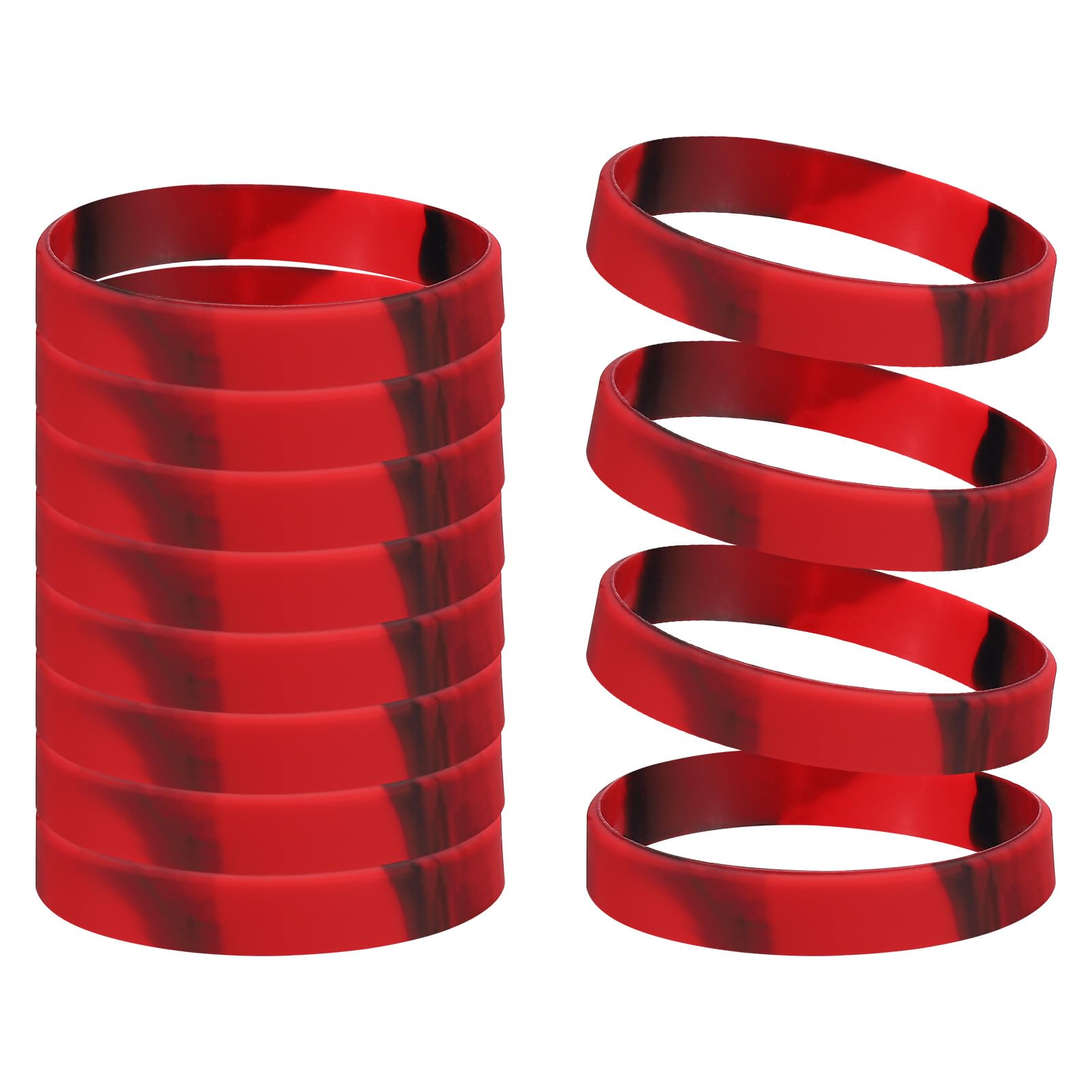 YELARXI Color Pattern Rubber Bracelets Wristbands, Silicone Bracelets Wristbands for Adults Wrist Band 12 Pcs & Mixed Black Red-Fitting for Both Men and Women