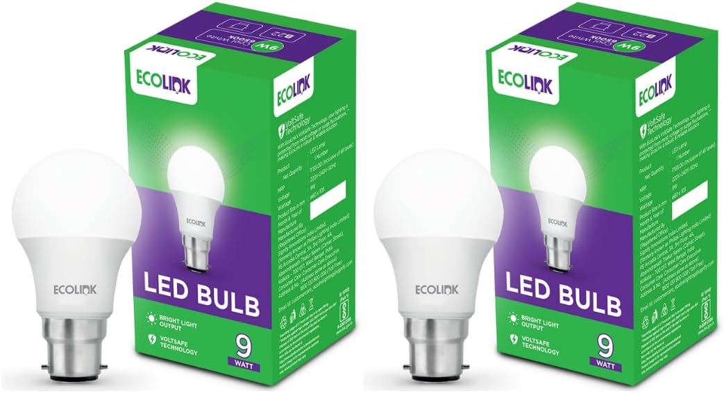 EcoLink 9-Watt Base B22 LED Bulb (Cool White,Pack of 2)