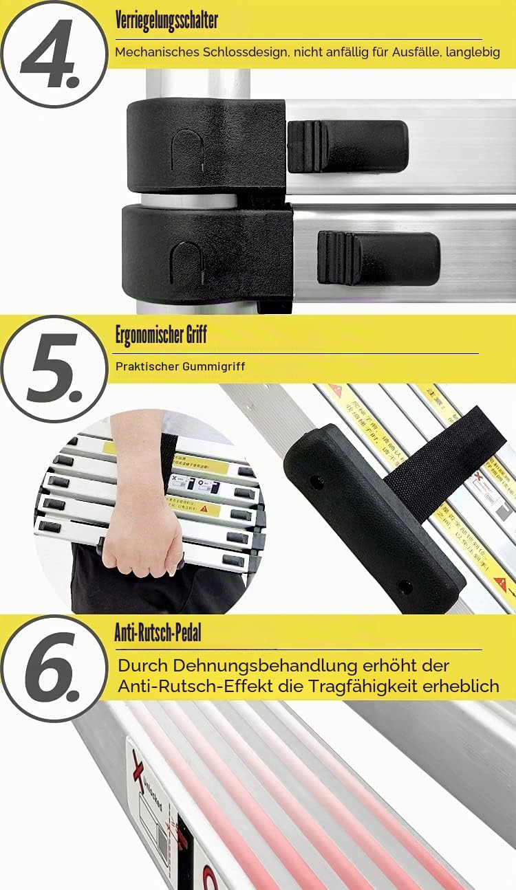Hochleistungs-Teleskopleiter 8 m/ 7 m/ 6,2 m/ 5 m/ 4,2 m/ 3,8 m/ 2,6 m hoch, professionelle zusammenklappbare Teleskopleiter für Wohnmobile auf dem Dach im Dachgeschoss, belastbar