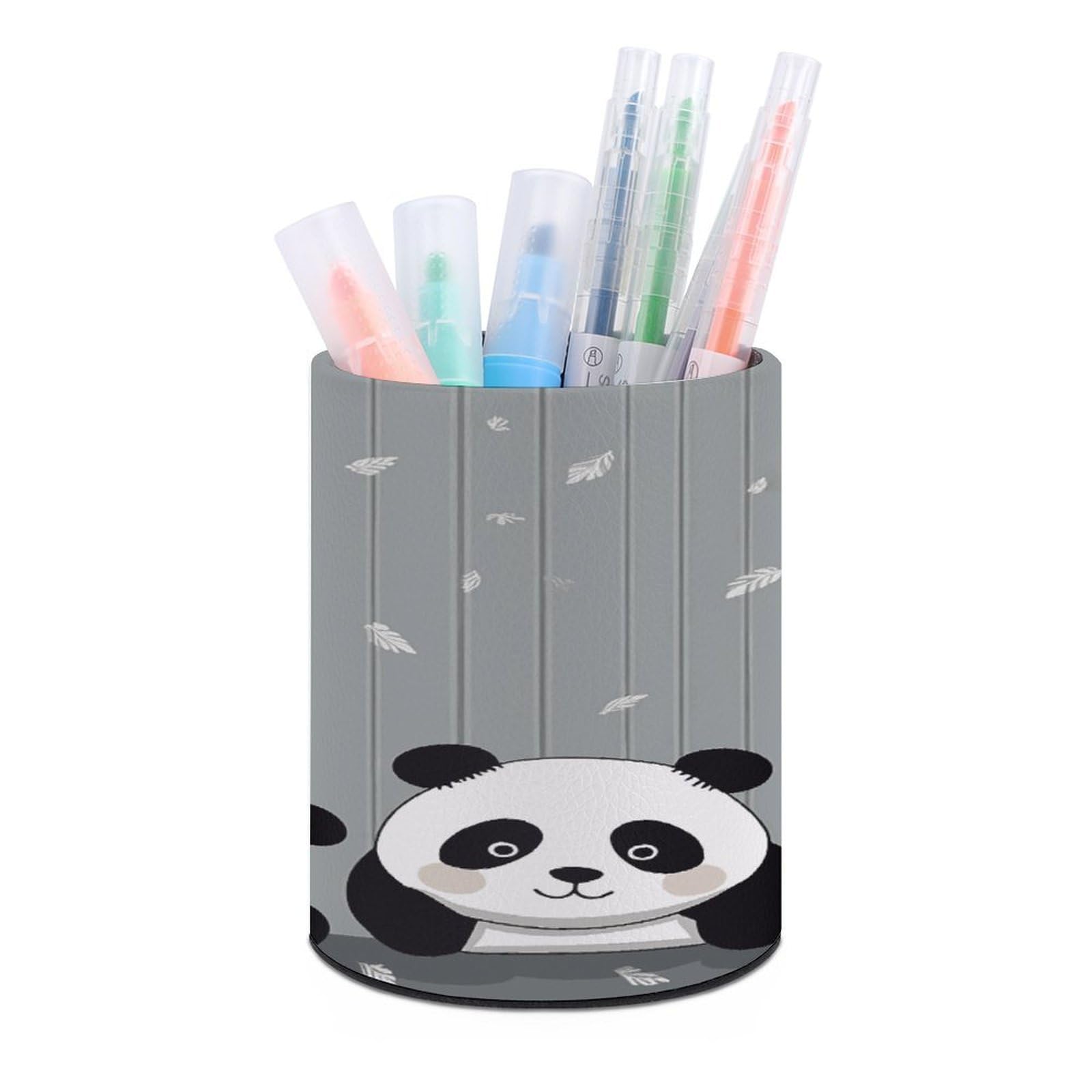 VstaDank Funny Baby Panda Pen Holder Leather Pencil Cup Round Pencil Holder for Desk Organizer Personalized Pen Cup Fashion Pen Organizer Makeup Brush Holders for Office Home&Gift