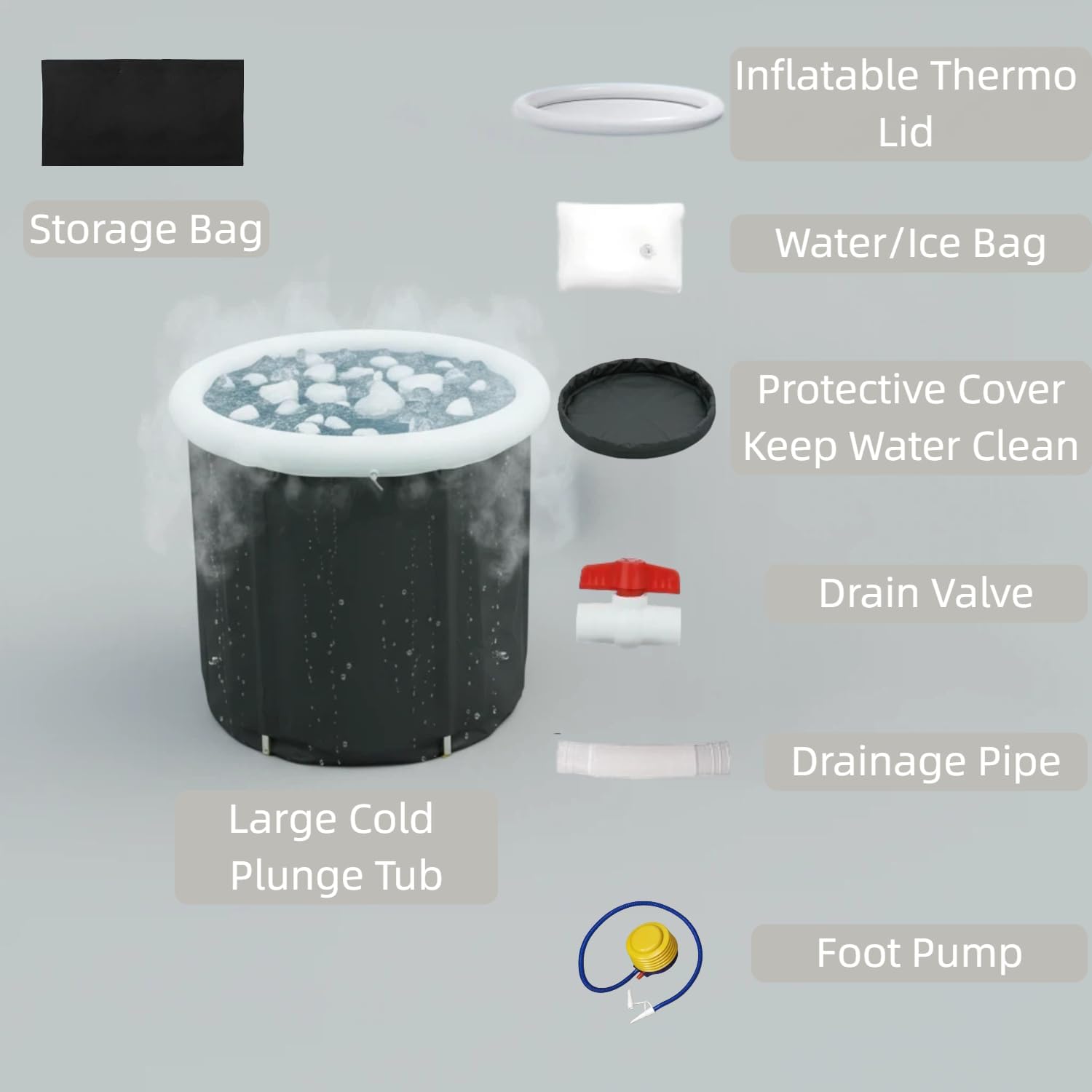 105 Gallons Ice Bath Tub with Lid, Portable Foldable Cold Plunge Tub for Muscle Recovery, Large Capacity for Indoor & Outdoor Use