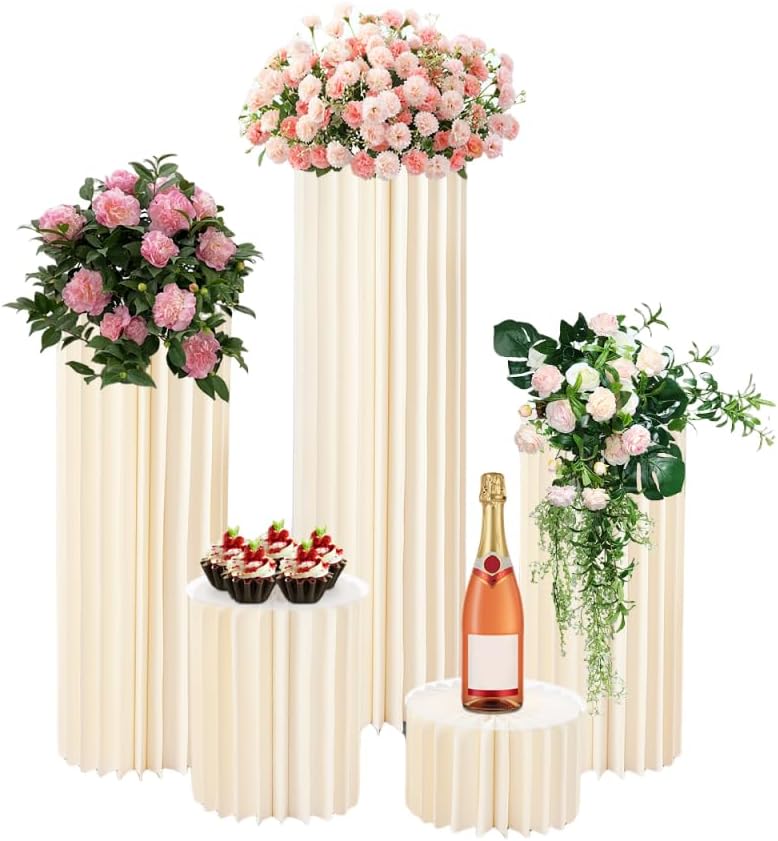 5 PCS White Cylinder Stand for Party, Round PVC Pedestal Display for Wedding Decorations, Flower Centerpiece Pedestal for Party for Three Sizes (7.9-39in)