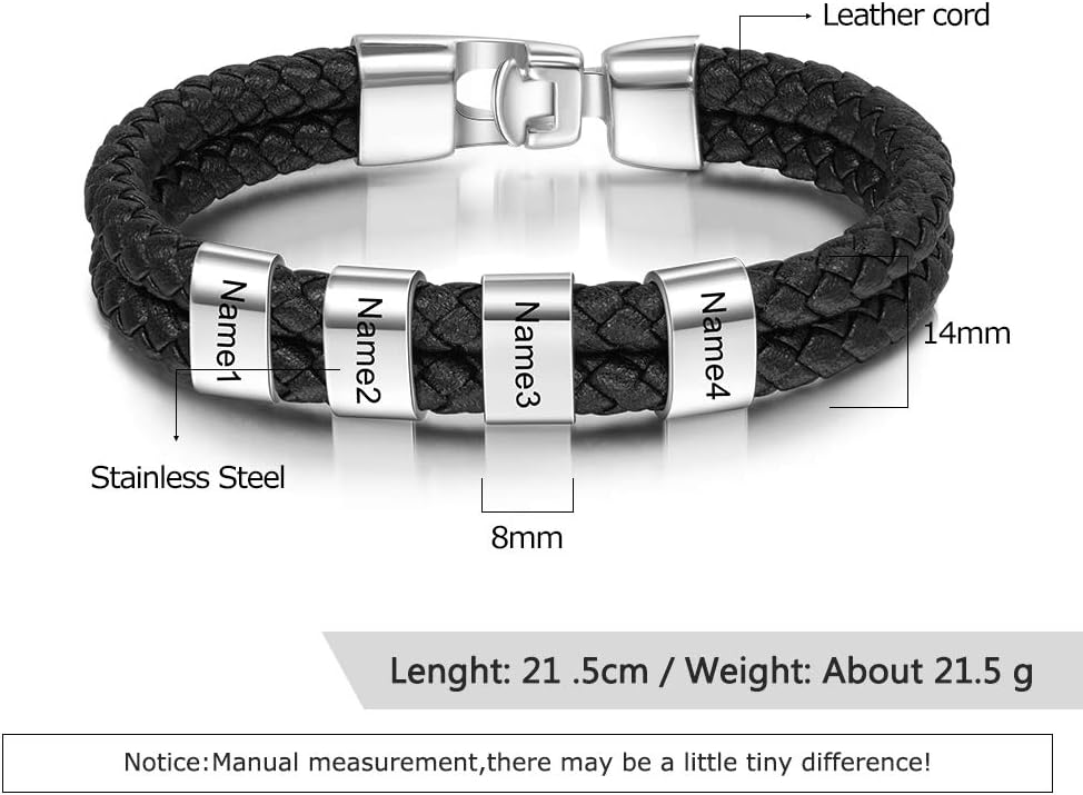 Christmas Gifts for Men Personalized Beads Bracelets for Men Custom Family Name Bracelet for Father Leather Bracelet for Dad Father's Day Gifts from Daughter Custom Men’s Jewelry Gift for Him