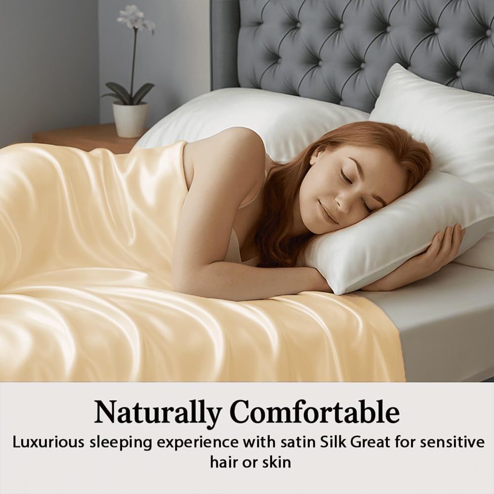 Silk Flat Sheet Only, King Size, 1-Piece Beige Top Sheet for Hair & Skin, Cooling Extra Soft Luxury Bedding, Hotel Quality All-Season Sheet Sold Separately