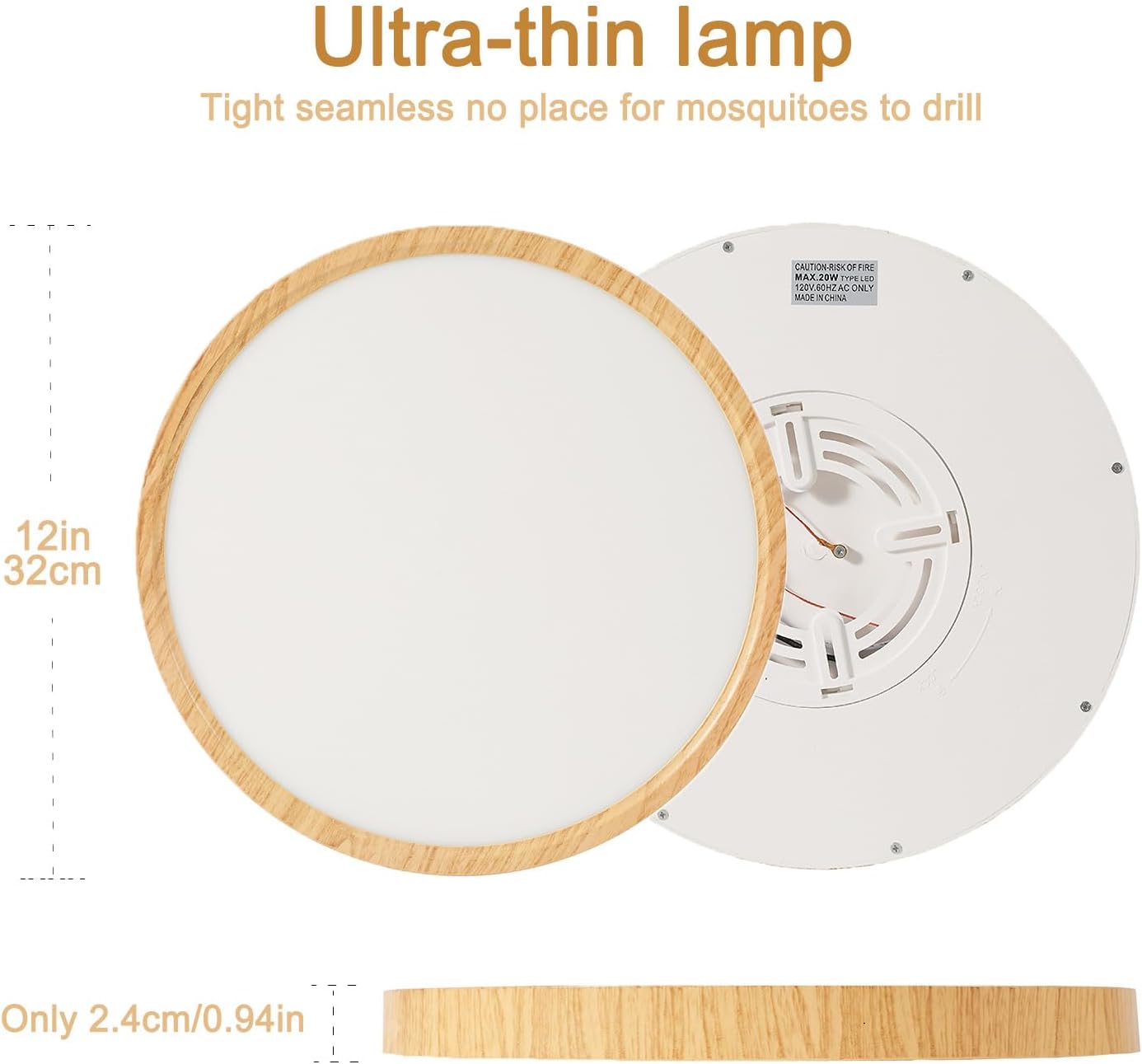 12 Inch Wood Grain Flush Mount Ceiling Light Fixture, Modern 22W Round Flat Overhead 3000K-4000K-6000K Selectable LED Ceiling lamp for Bedroom, Living Room, Kitchen, Entryway, Office