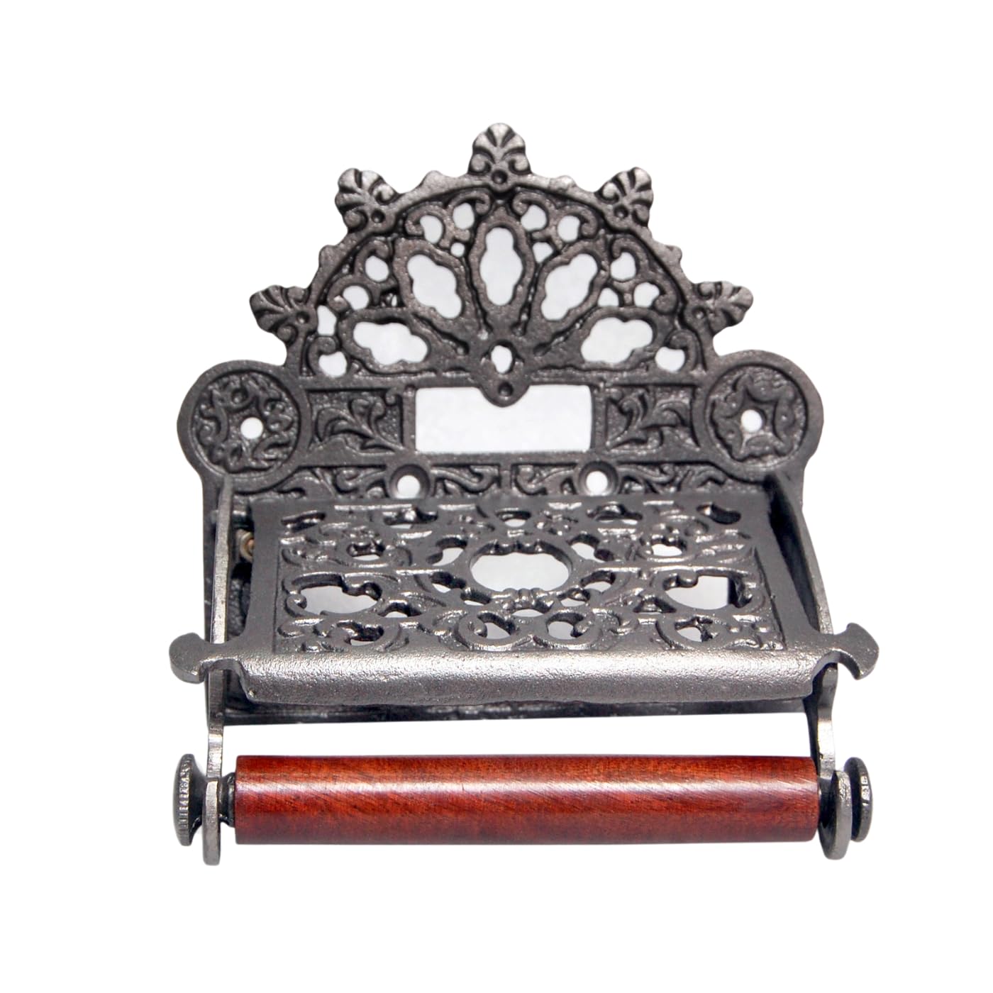 Fenzo Traditional Toilet Roll Holder Wooden Roller Victorian Railway Station Cast Iron Vintage Design Wall Mounted Loo Roll Holder, Elegant Touch, Easy Installation (Style 6)