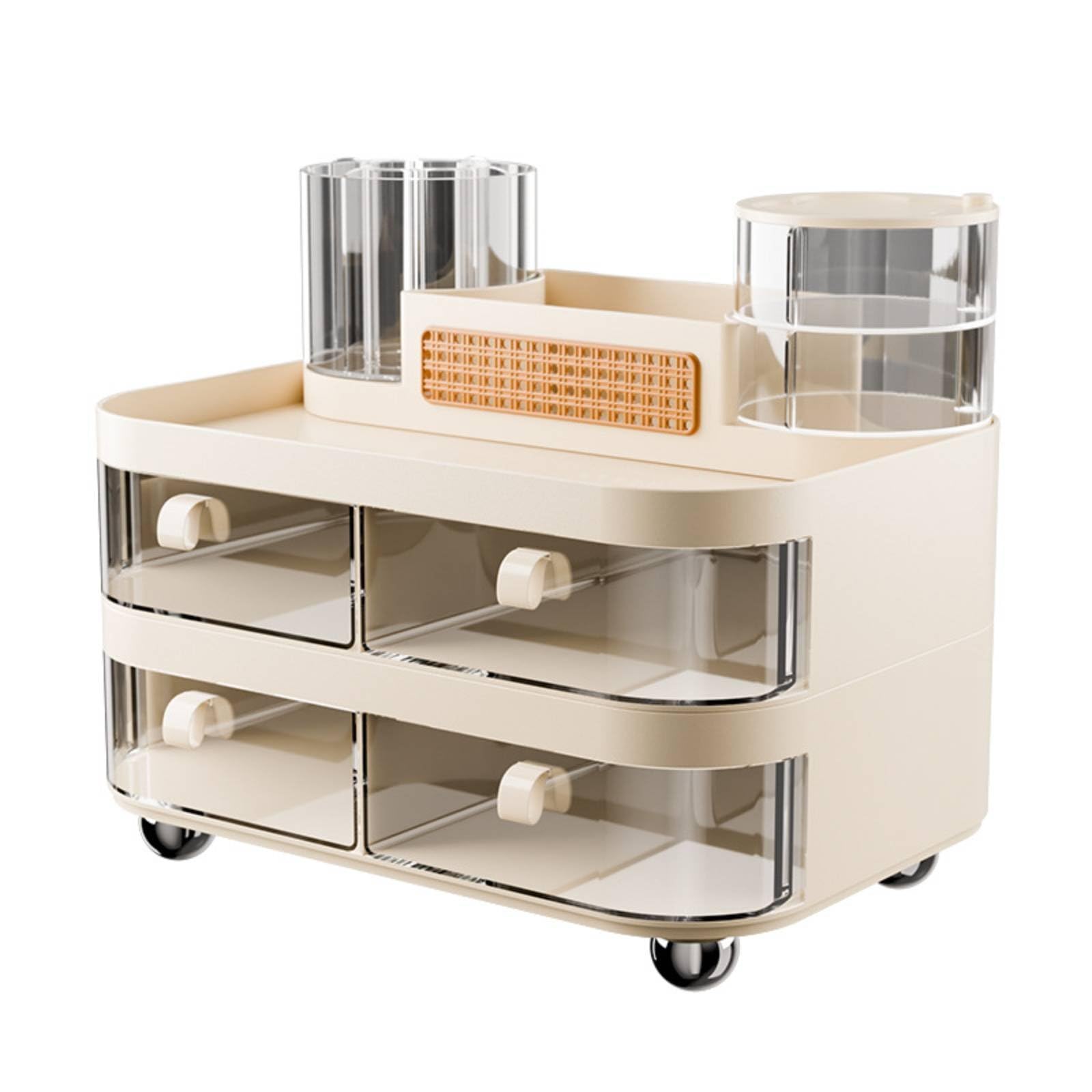 Kosmetik Organizer Schminkaufbewahrung Make Up Halter Aufbewahrungsbox mit Palettenfach Schubladen Drehfunktion PET für Ankleidebereich Bad Büro Zuhause