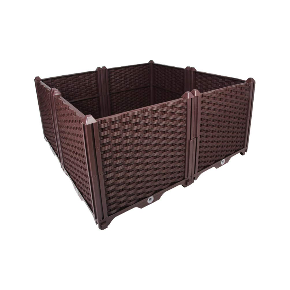 BAOYOUNI Square Raised Garden Bed Kit Indoor Outdoor Plastic Planter Grow Box for Fresh Vegetables, Herbs, Flowers & Succulents, Brown, 30.7'' x 30.7'