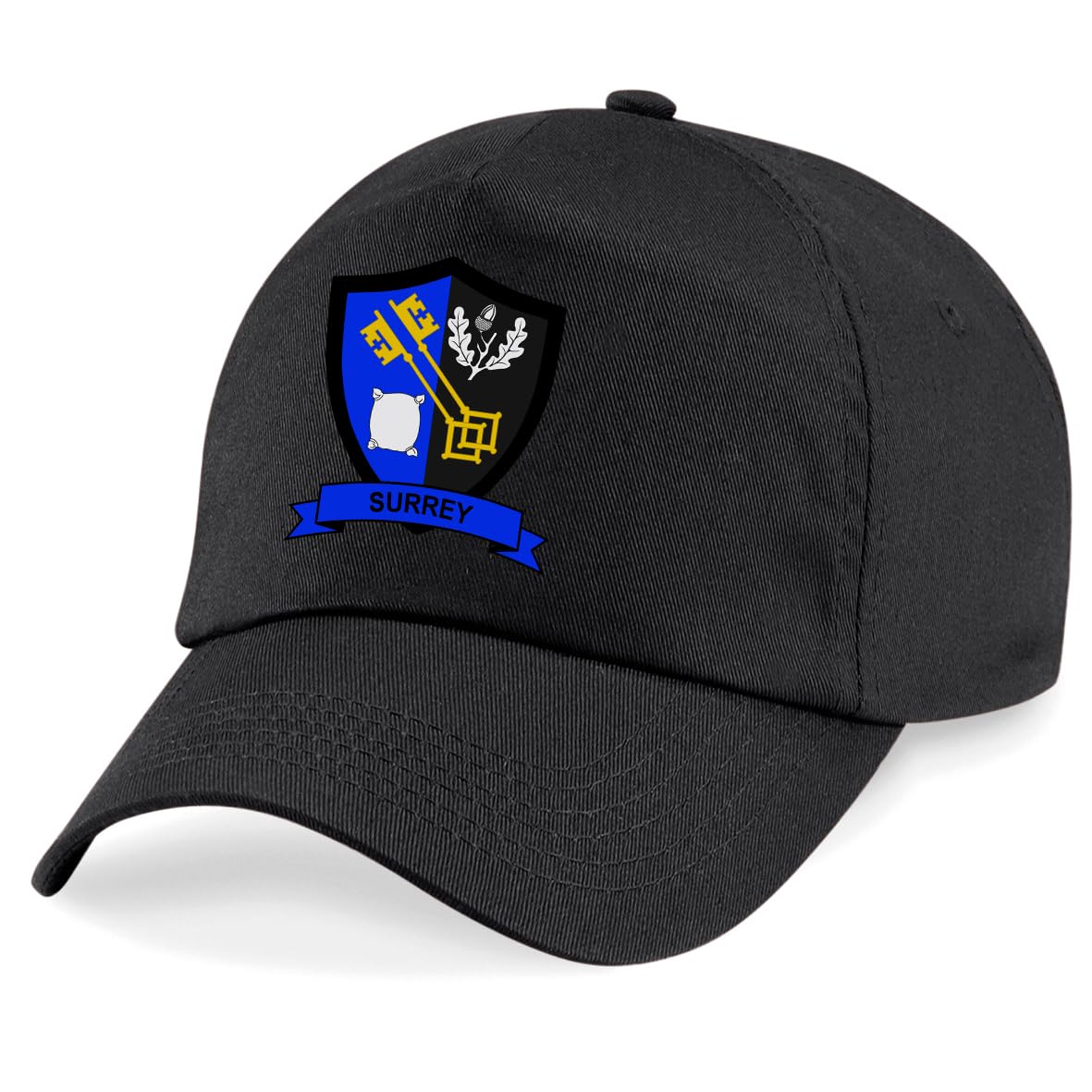 Psave Men's Black Surrey County Embroidered Baseball Cap Cricket Sport Your County Embroidery (Black)