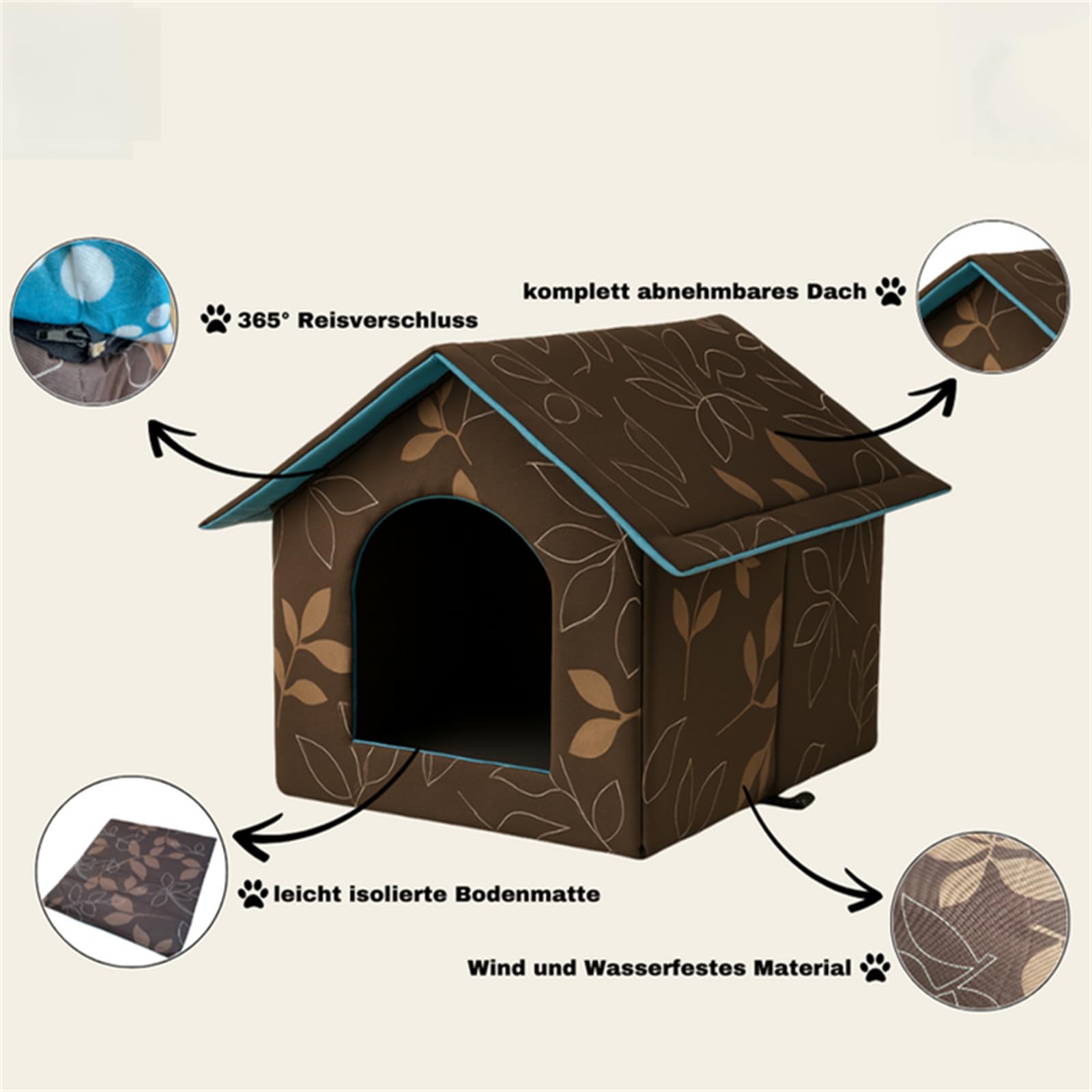 lunareo Thermo Shelter，Isoliertes Katzenhaus für den Außenbereich wasserdichtes und faltbares Winter Tierhaus aus Oxford Gewebe mit Warmer Unterlage 45x43x40CM