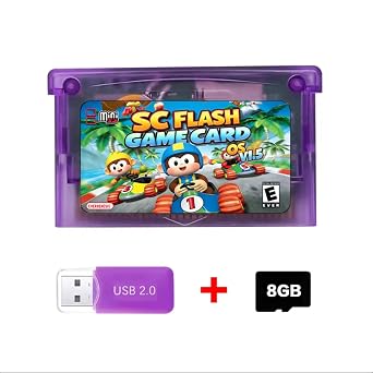 Retro Game Flash Cartridge with 8GB TF Card, 5000+ Pre-loaded Classic Games, V2.0 Firmware Upgrade with RTC and SRAM Save, Plug-and-Play Memory Expansion for GBA GBC GB NES NDS Classic Handheld Gaming Consoles Purple