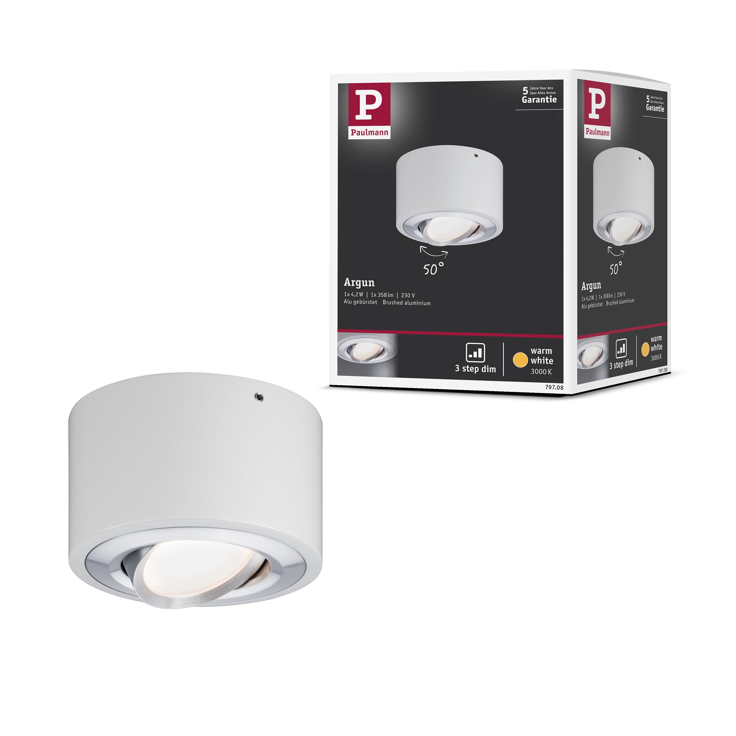Paulmann 797.08 LED Deckenleuchte Argun 1-flammig 4,8W Weiß matt/Alu gebürstet