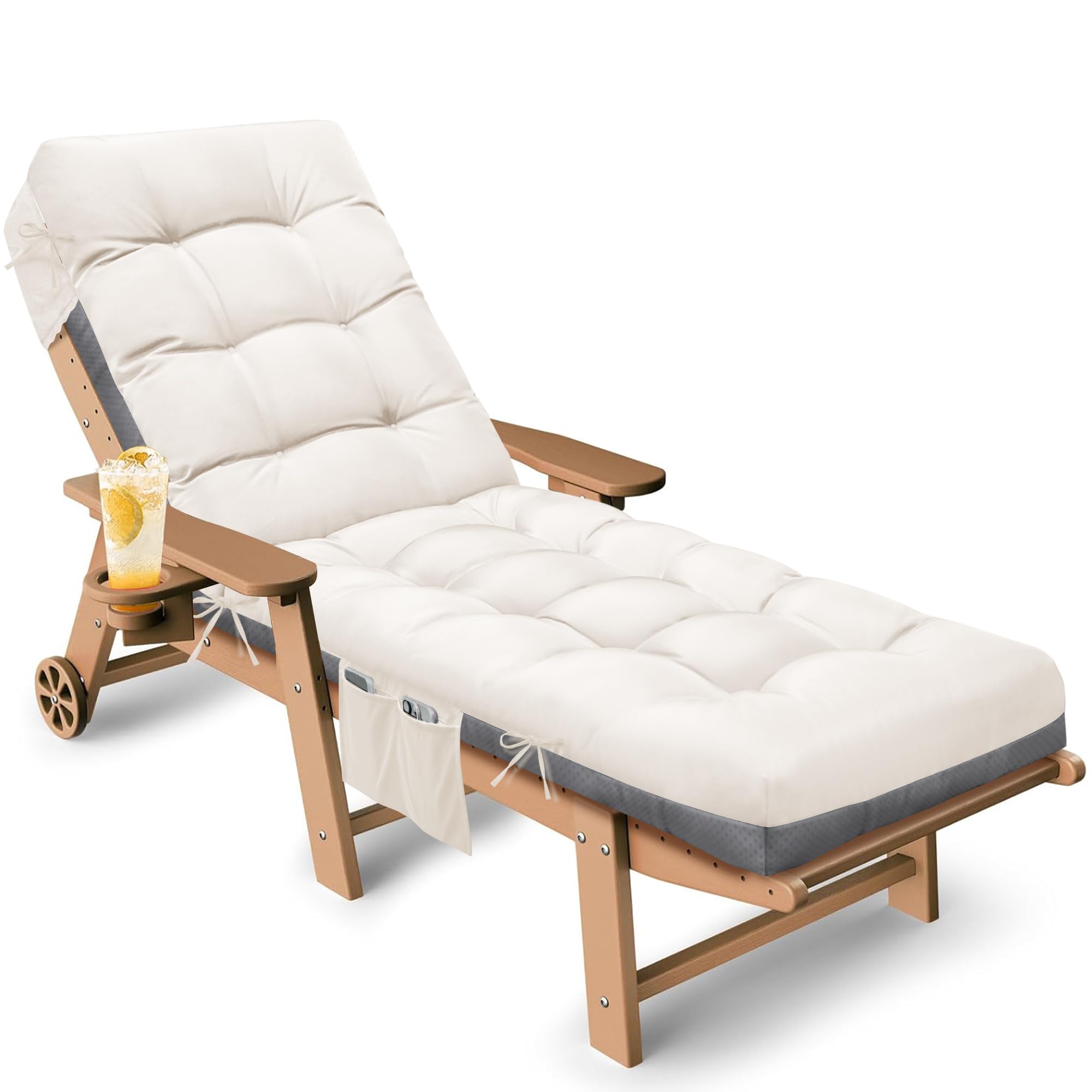 Photo 1 of Tycdiose Outdoor Lounge Chair Cushion Set of 2, Waterproof Chaise Lounge Cushions Replacement for Outdoor Furniture 71 x 22 x 4.7 Inches Non-Slip Patio Pool Lounge Chair Cushions with Ties (Cream)