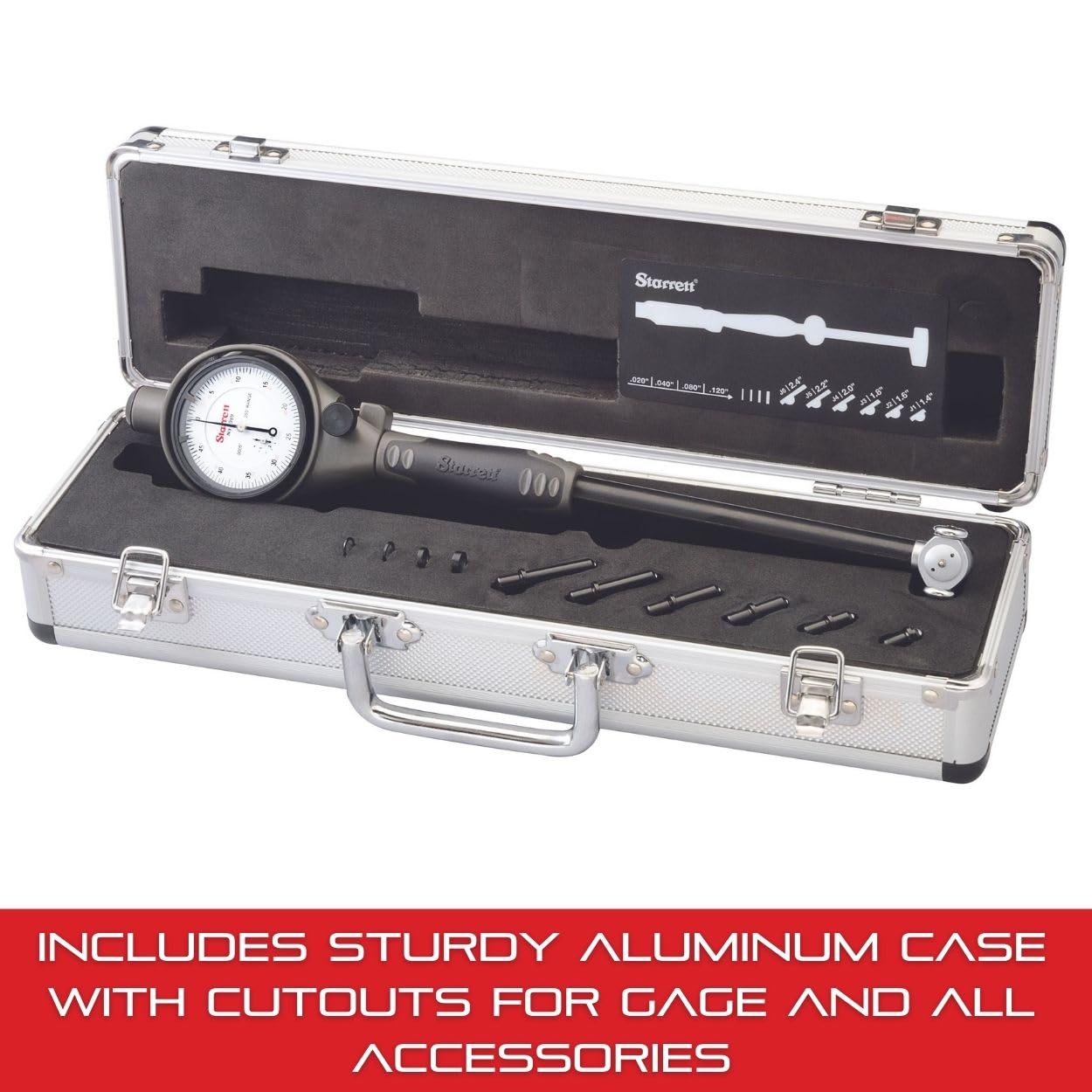 Starrett 3089Z-131-1424J: calibre de orificio de esfera, 4 "-2,4" rango, 0,0005" graduaciones, profundidad de medición aproximada: 6"