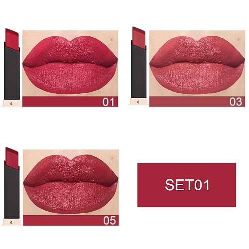 Miniatura 4 de evpct Juego de 3 lápices labiales para mujeres, impermeables, de larga duración, 24 horas, color morado y rojo oscuro, malva, terciopelo sedoso, 24
