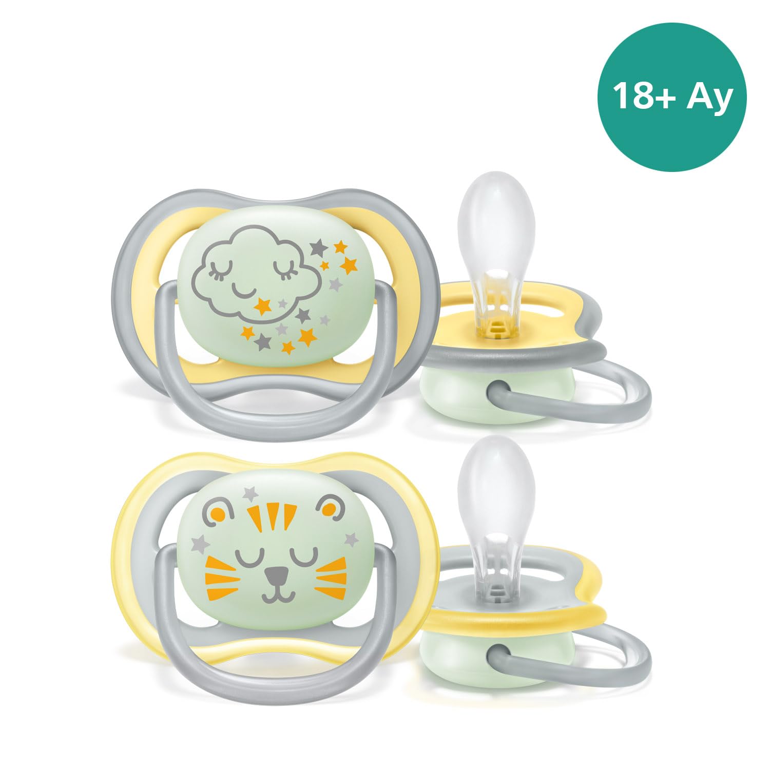 Philips Avent Ultra Air Gece Emzik, 18 Ay+, 2’li Paket, Karanlıkta Parlayan, Ortodontik Silikon, Geniş Hava Delikli, Mikrodalga Sterilize Edilebilir, BPA İçermez, SCF376/01