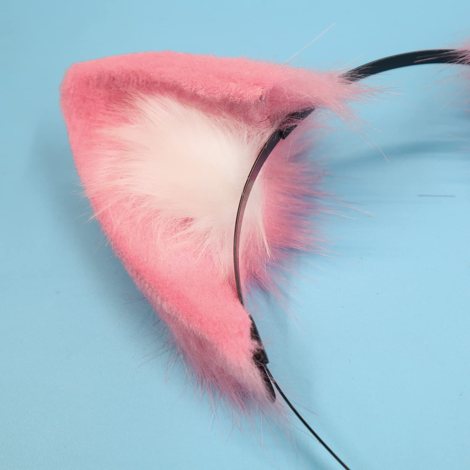 QinRuan Cat Fox Faux Fur Ears Headband Cute Halloween Fancy Dress Cosplay Handmade Animal Furry Ears Hair Hoop: Zpink