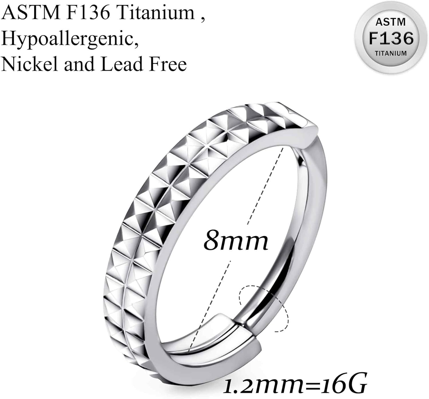 Ruifan 20G 18G 16G Titanium Nose Rings Hoops for Women Two-row Serrated Loop CZ Clicker Hinged Septum Nose Ring Lip Helix Cartilage Hoop Earring Daith Rook Conch Body Piercing Jewelry for Women - Image 2