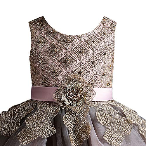 Image of Hopscotch Girls Gray Sleeveless Floral Embellished Party Dress