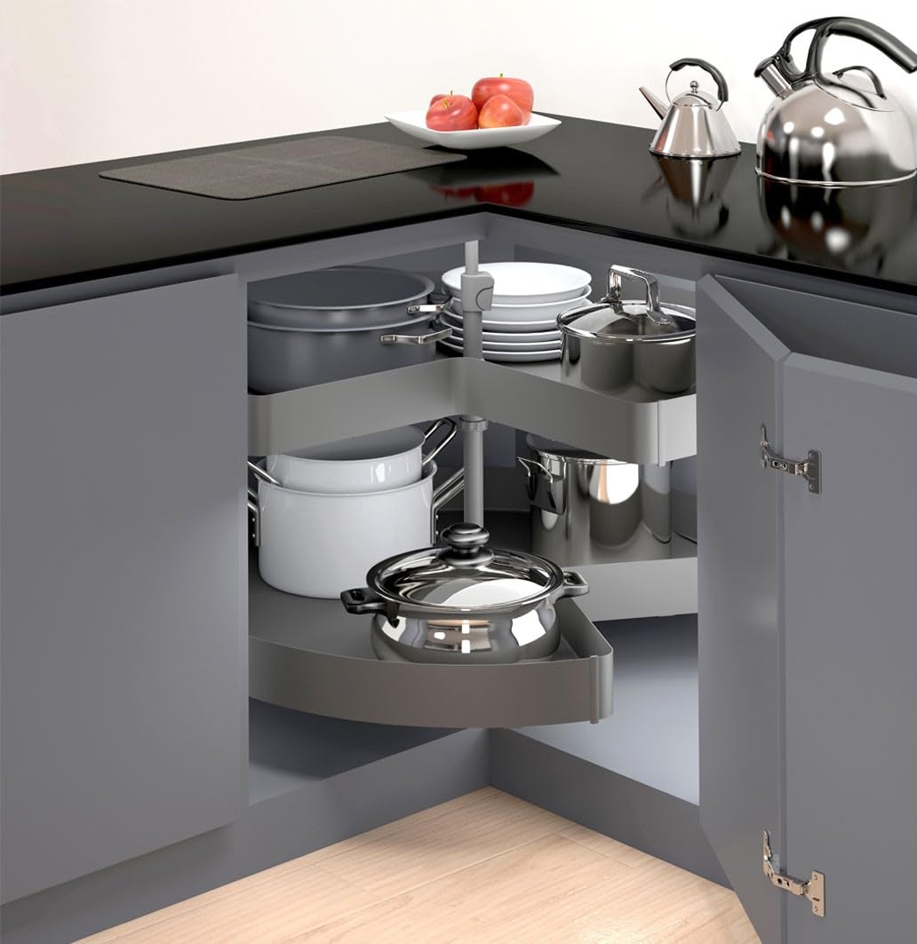 Mecanismo Giratorio 270° Neo System para Módulo 90 cm – Rincón Escuadra Cocina – Acceso Total – 10 kg por Bandeja – Acabado Grafito