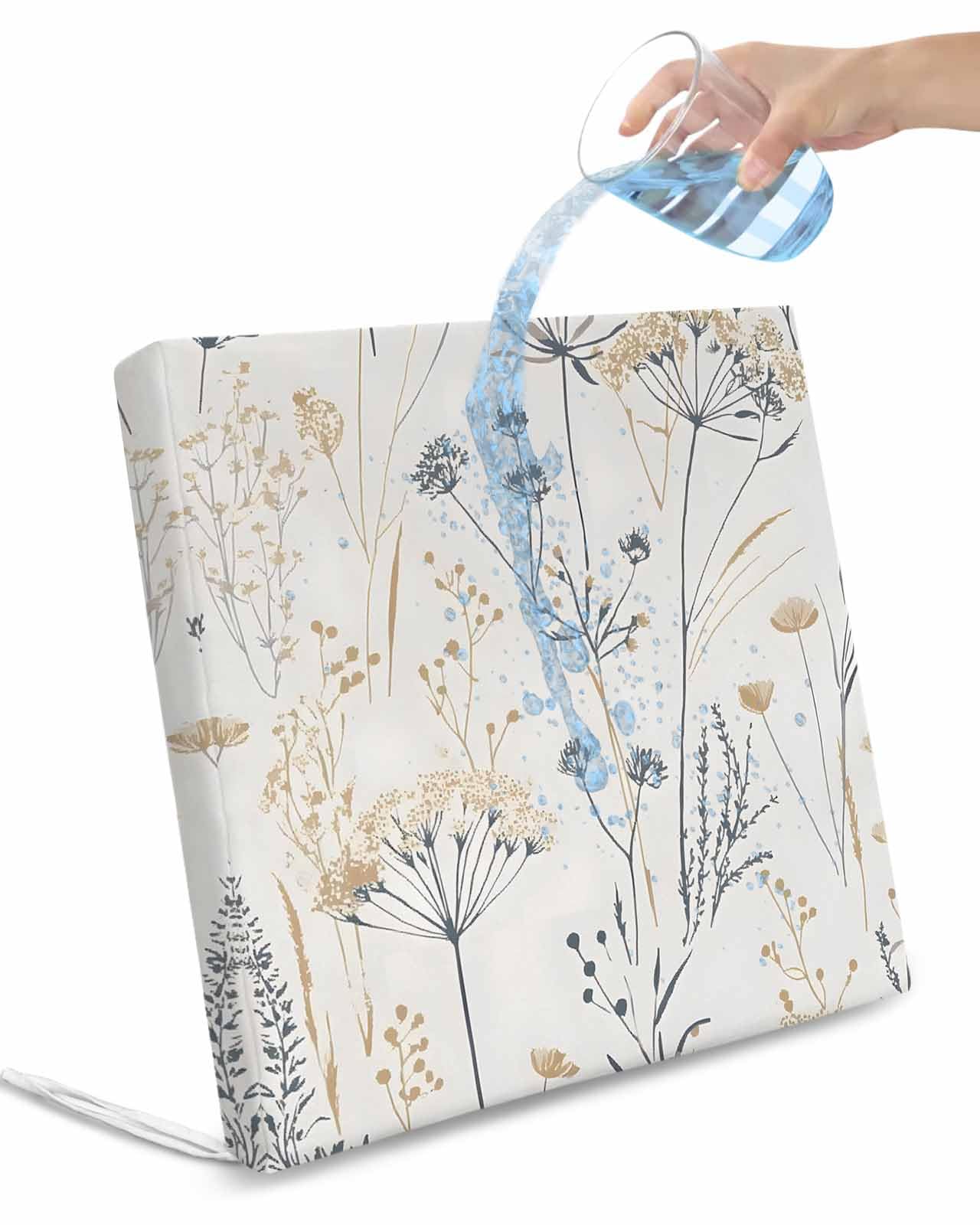 2 Pack Retro Floral Botanical Waterproof Cushion Covers with Ties, Outdoor Patio Chaise Lounge Chair Seat Cushion Slip Covers Replacement(Only Cover) Watercolor Flowers Rustic 24