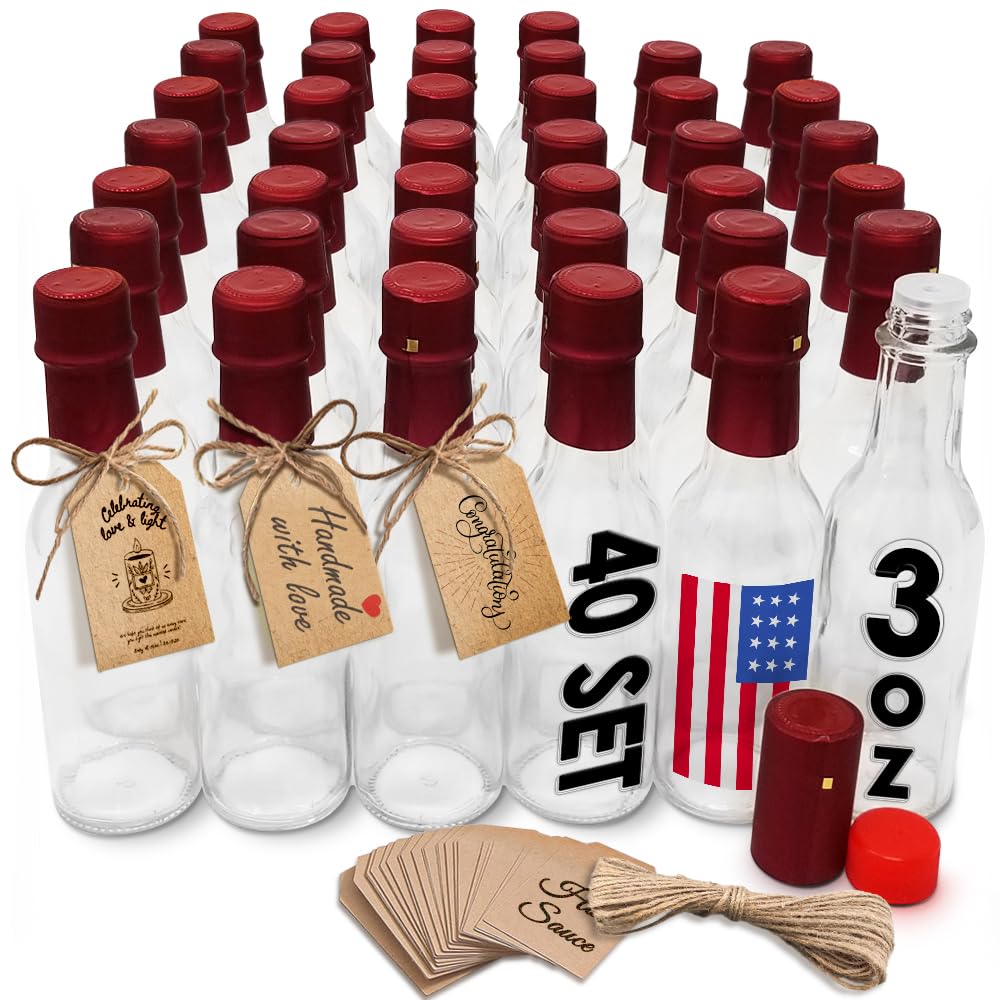 Amazon.com - PATRIOT 40 Pack 3oz Hot Sauce Bottles with Lids RED