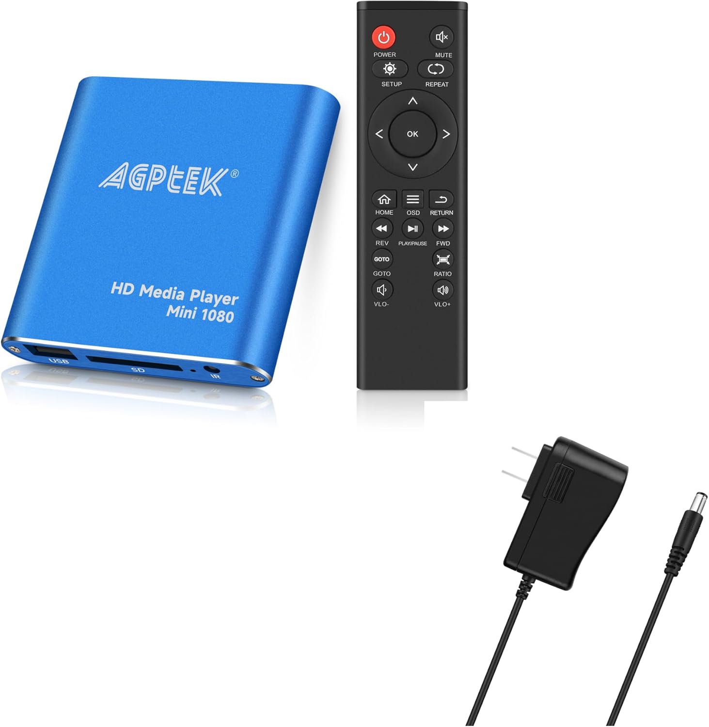 HDMI Media Player with One More Power Adapter, Blue Mini 1080p Full-HD Ultra HDMI MP4 Player for -MKV/RM/ MP4 / AVI etc- HDD USB Flash Drive/HDD and SD Card