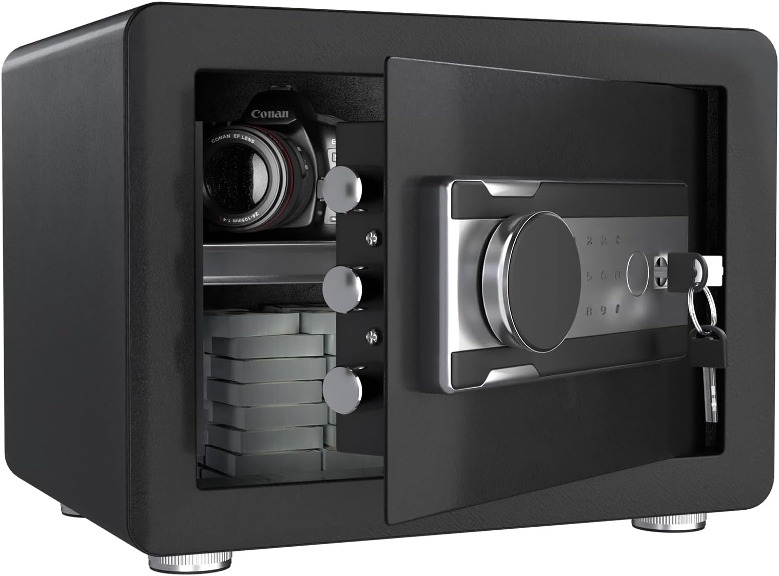 Aobabo Steel Safe Box with Digital Keypad - 0.8 CuFt Password Quick-Access Safe Box for Home, Office, Black Security Safe for Cash, Jewelry & More, 9.8" x 13.8" x 9.8"
