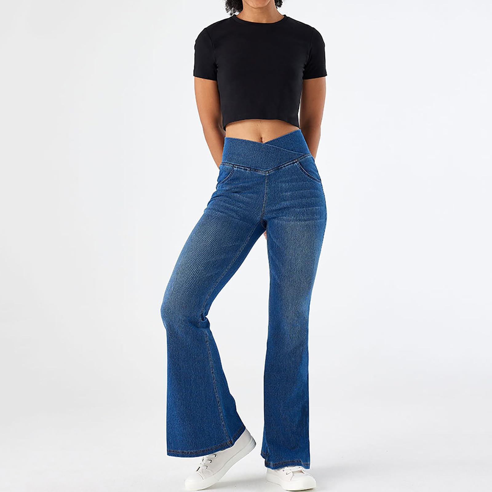 Damskie Rozciągliwe Rozszerzane Spodnie Dresowe Jeansy Skinny Elastyczna Talia Wciągane Wygodne Sprane Luźne Dżinsy Jeansy Casual Sport Spodnie Fitness Spodnie do Pracy w Biurze
