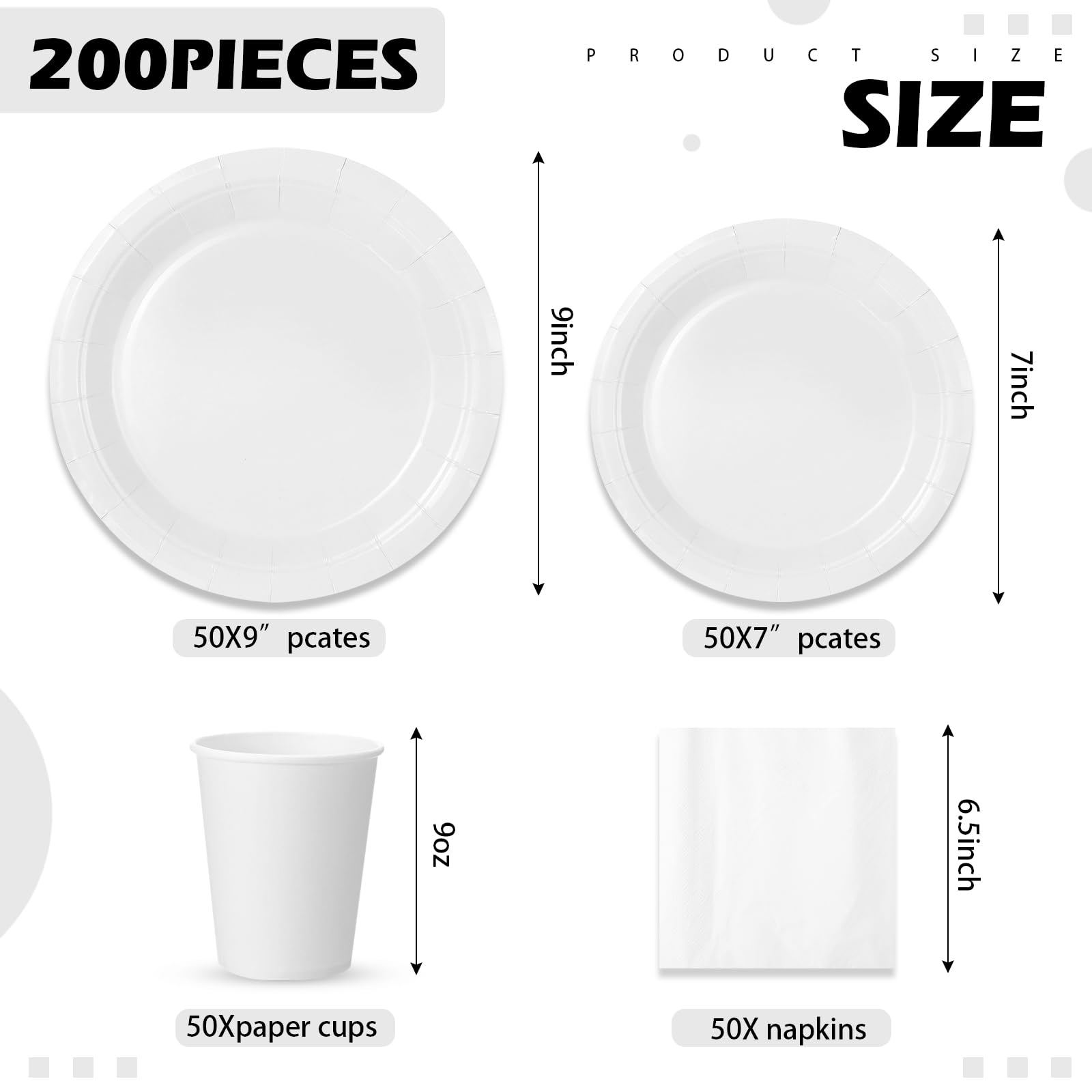 Tioncy Lot de 200 assiettes jetables en carton et serviettes de table pour 50 invités - Pour anniversaire, mariage, fête prénatale, pique-nique en famille - Blanc sable