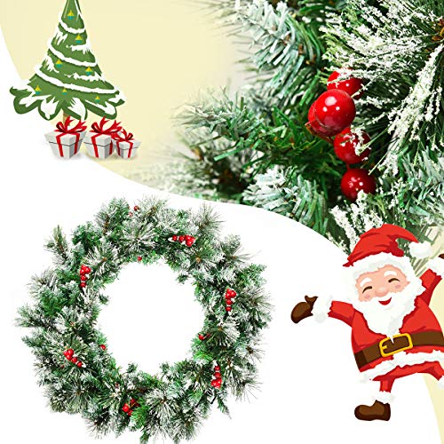 Goplus Snow Flocked Christmas Wreath, Pre-Lit Battery Operated With 50 Led Lights, Timer, Snow And Red Berries, Ideal Xmas Decoration For Doorway Window Wall #TOP5