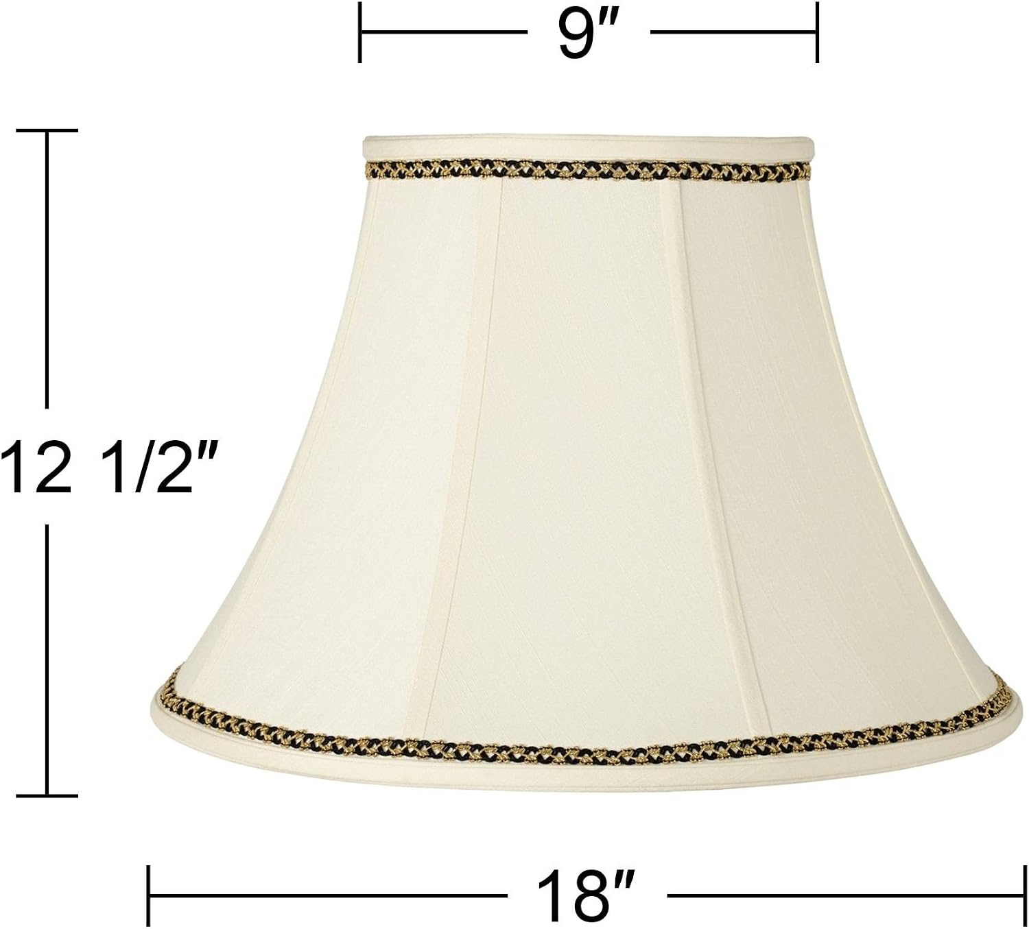 Creme Fabric Large Bell Lamp Shade with Gold and Black Trim 9" Top x 18" Bottom x 13" High (Spider) Replacement with Harp and Finial - Imperial Shade