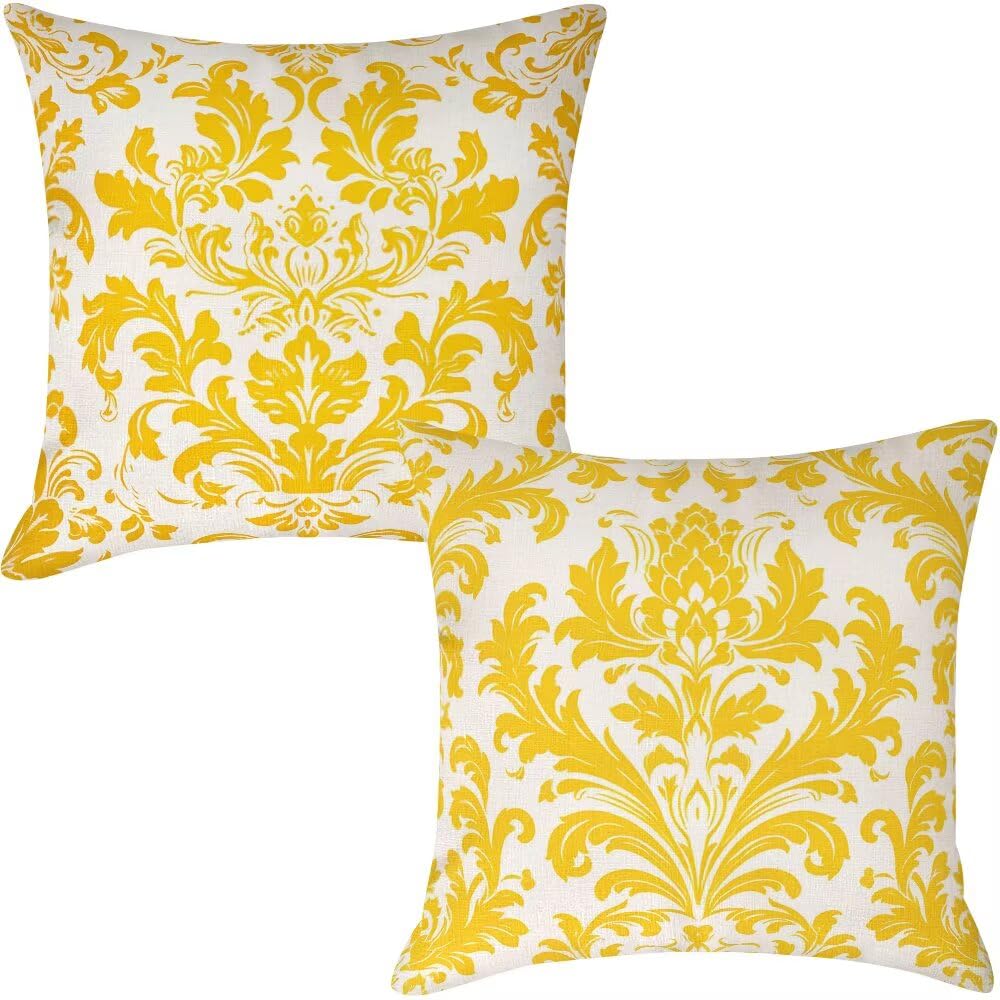 Federe Cuscini da Esterno Impermeabili 65x65 Oro Copri Cuscini per Divano Floreale Federa Cuscino Astratto Decorativi Copricuscini per Divano Giardino Patio Soggiorno Copricuscino Set di 2 (IU379)