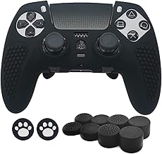 MOJOXR Controller Silicone Cover and Stick Caps for PS5 DualSense Edge Wireless Controller,Anti-Slip Protector Skin and 10 Thumb Grip Caps Accessories for Playstation5 Edge Controller (Black)