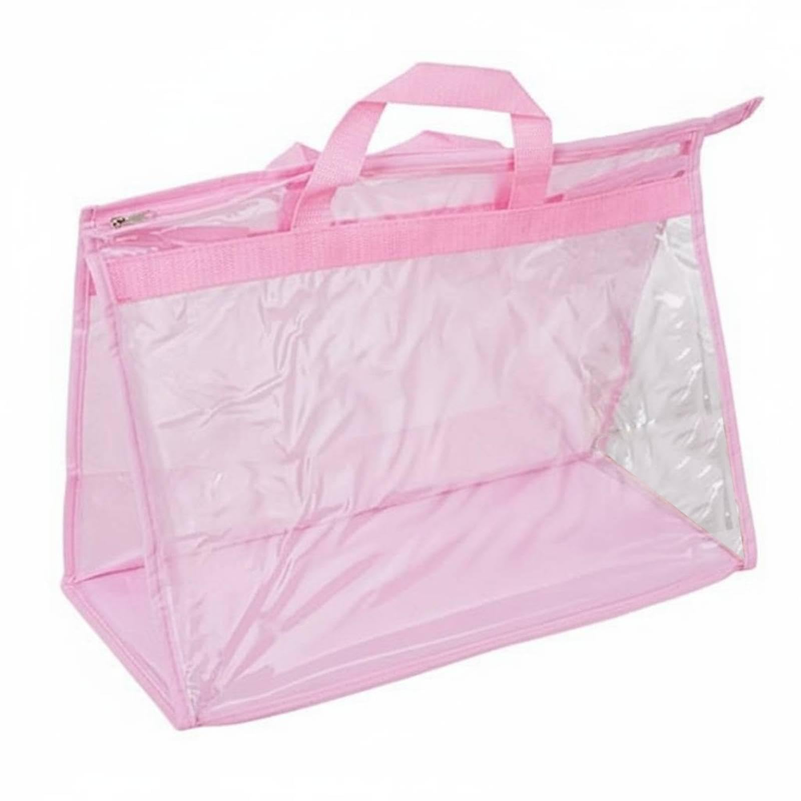 HEAVENGLOW Clear Purse Storage Bag with Handles Transparent Handbag Dust Cover Zipper Closure Zippered Handbag Protector for Wardrobe, Closet, Travel Pink S|Handbag Accessories-image-38