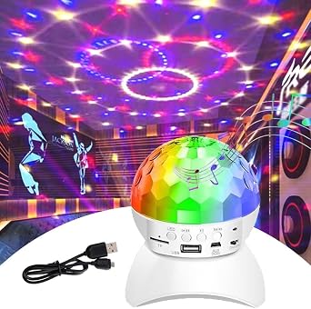 Disco Ball Light, DJ Strobe Light with Bluetooth Speaker RGB Stage Lights, Portable Crystal Party Lights for Xmas KTV Club Pub Show Home Theater White [Energy Class A]